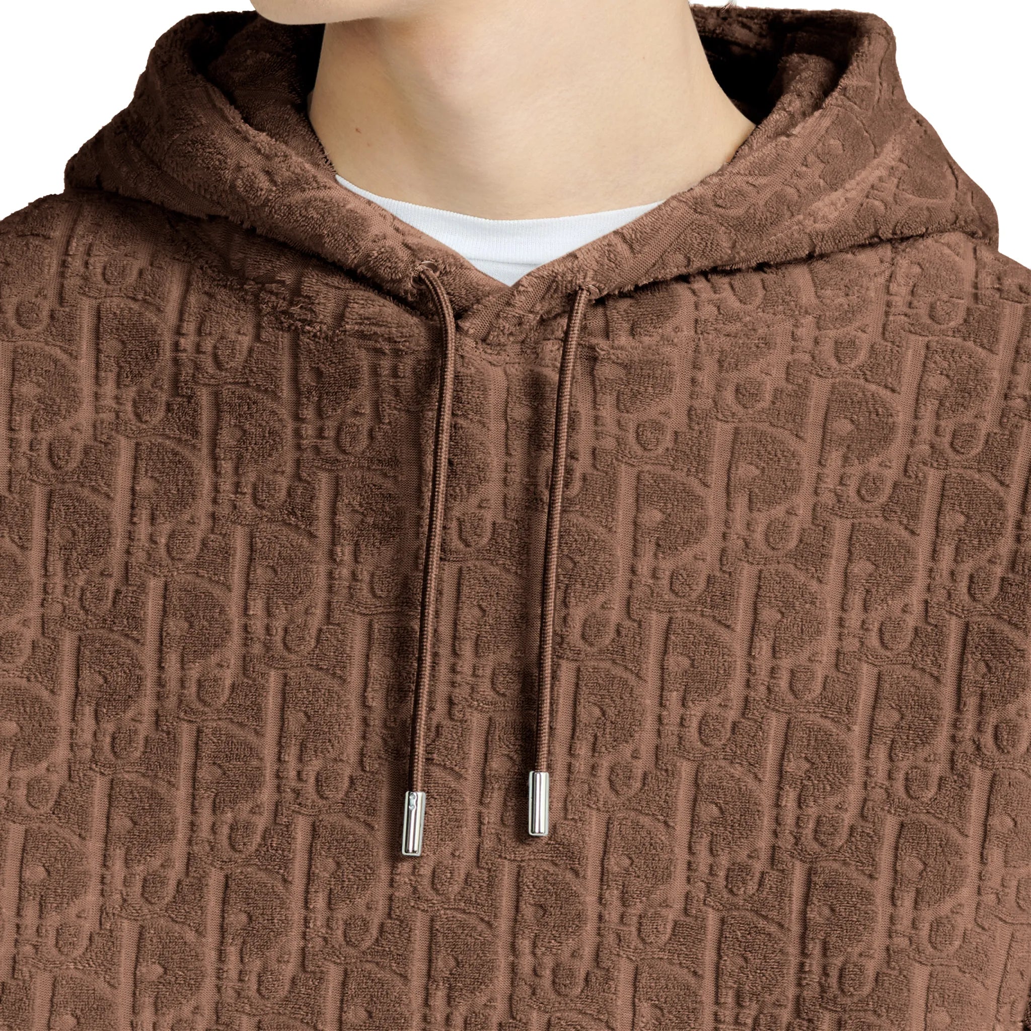 Detailed View of Dior Oblique Towelling Terry Brown Hoodie 113J631A0684_C777