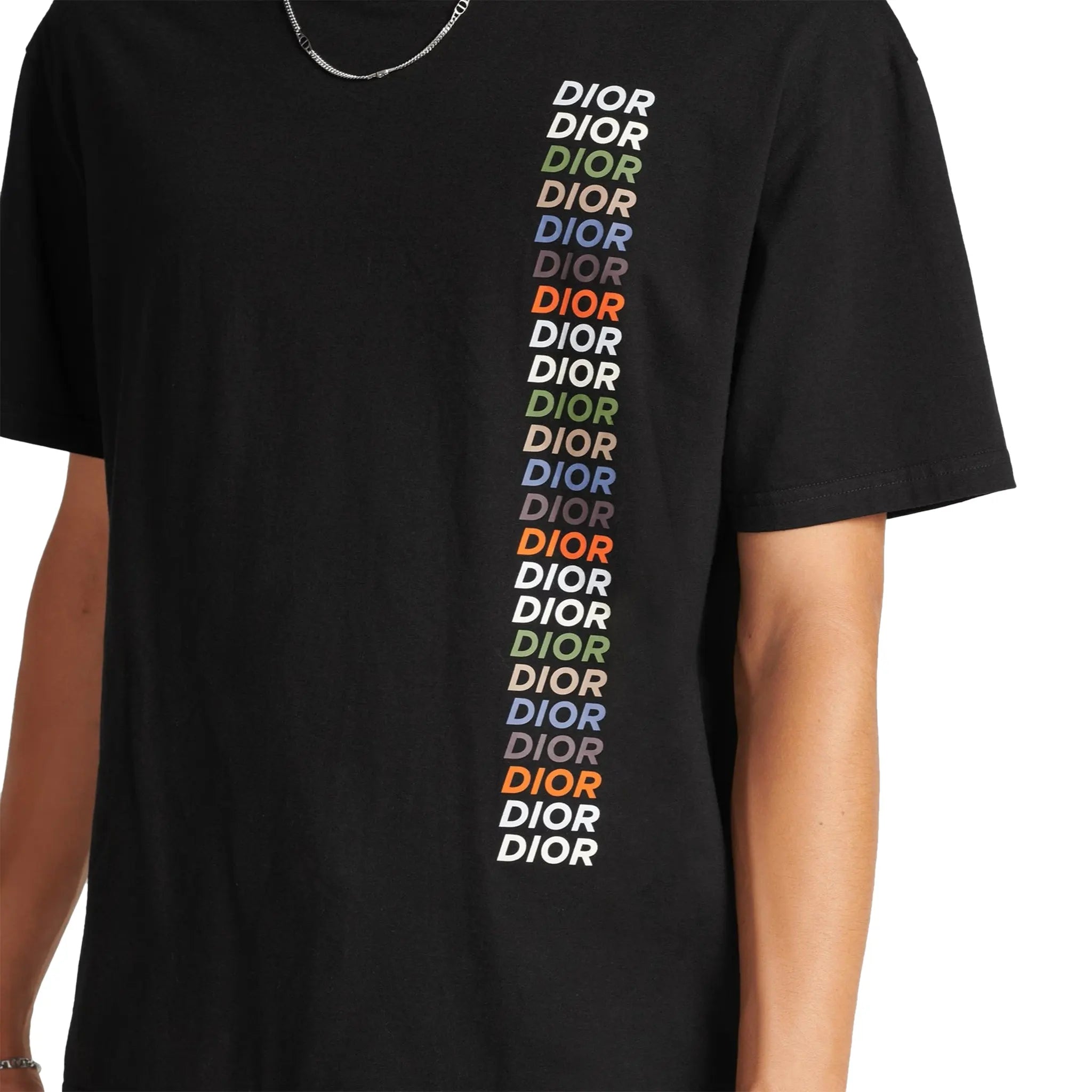 Model Detail view of Dior Printed Relaxed Fit Cotton Black T Shirt 413J696A0817-C985