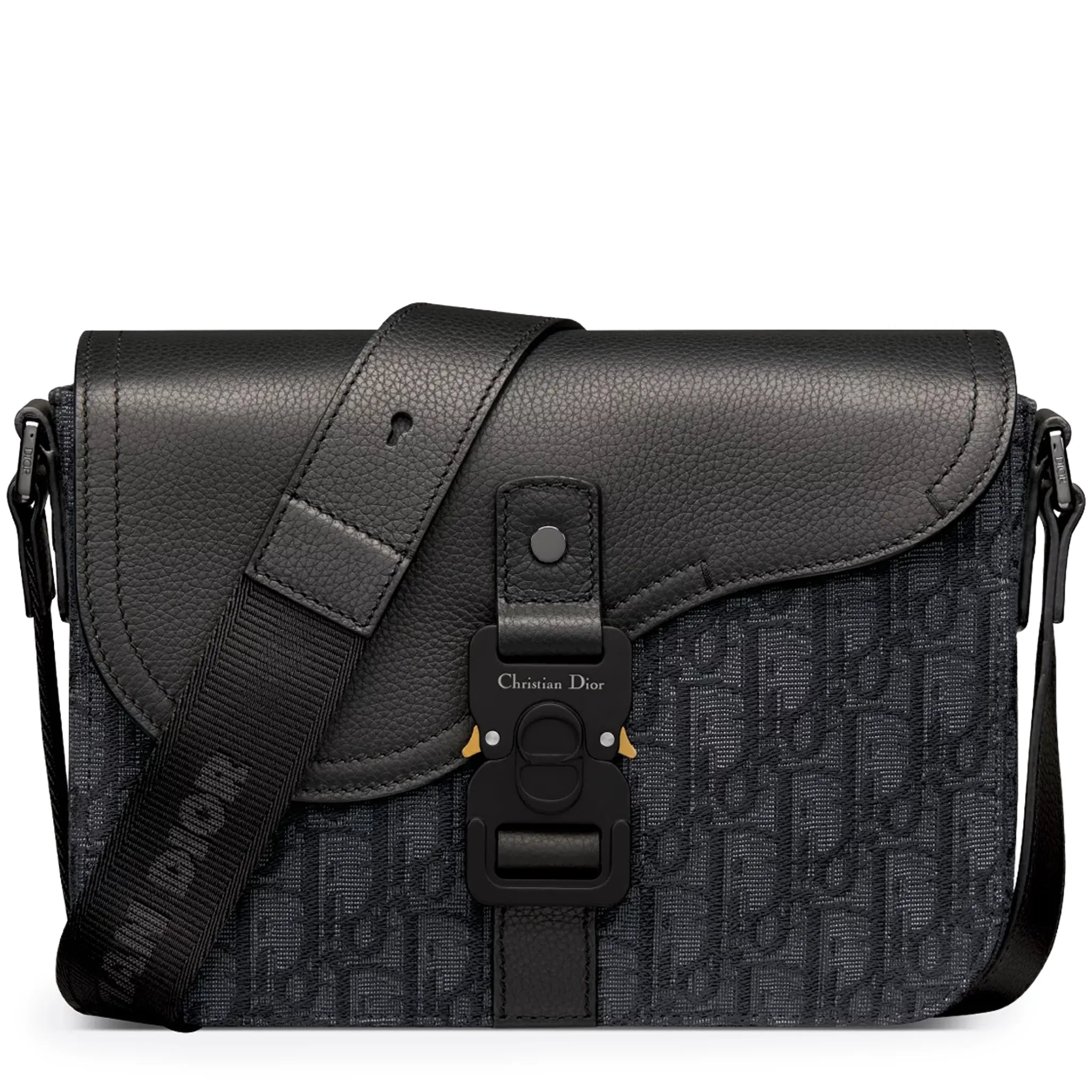 Front View of Dior Small Saddle Messenger Bag Black With Flap 1ADPO049YKS_H00N