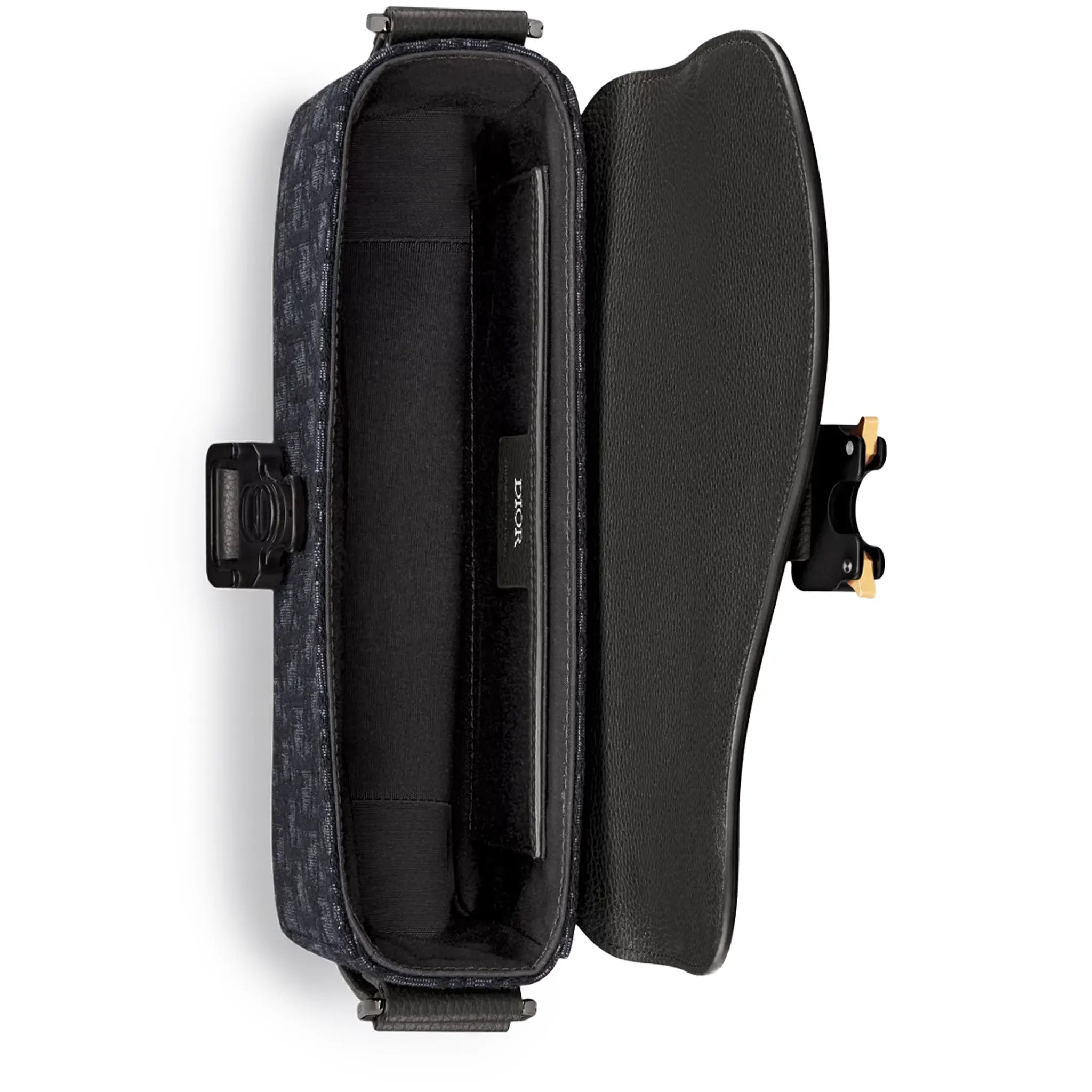 Inside Space View of Dior Small Saddle Messenger Bag Black With Flap 1ADPO049YKS_H00N