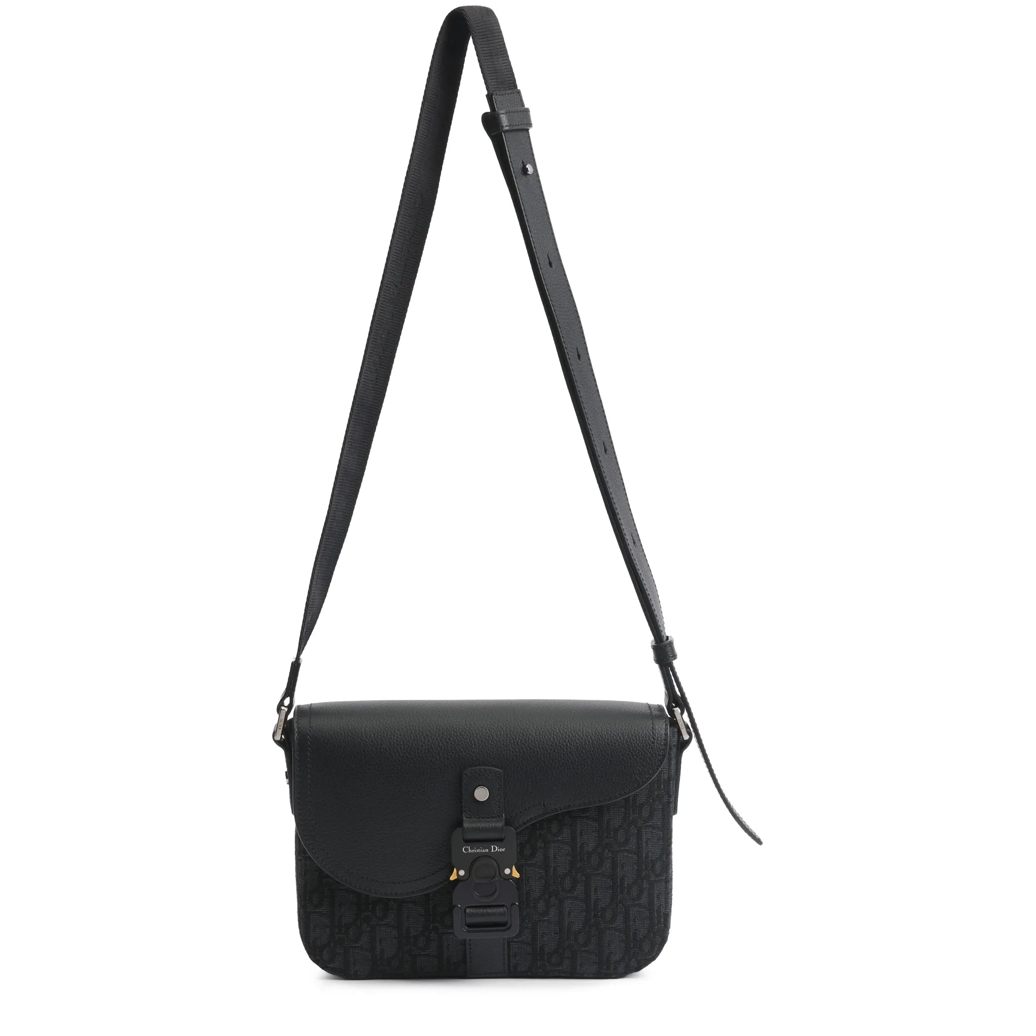 Front View of Dior Small Saddle Messenger Bag Black With Flap