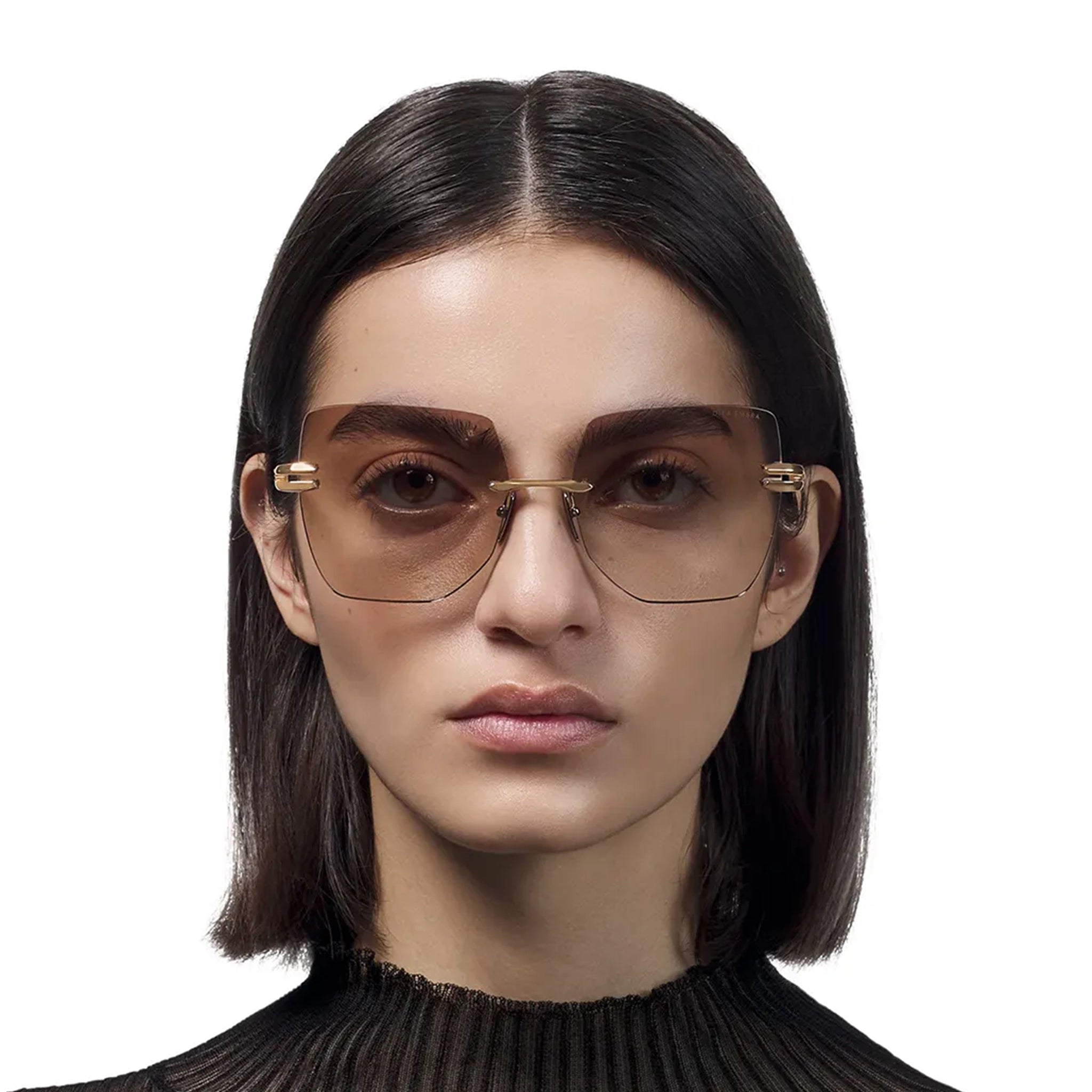 Model front view of Dita Eyewear Embra Brushed Rose Gold Silver Sunglasses