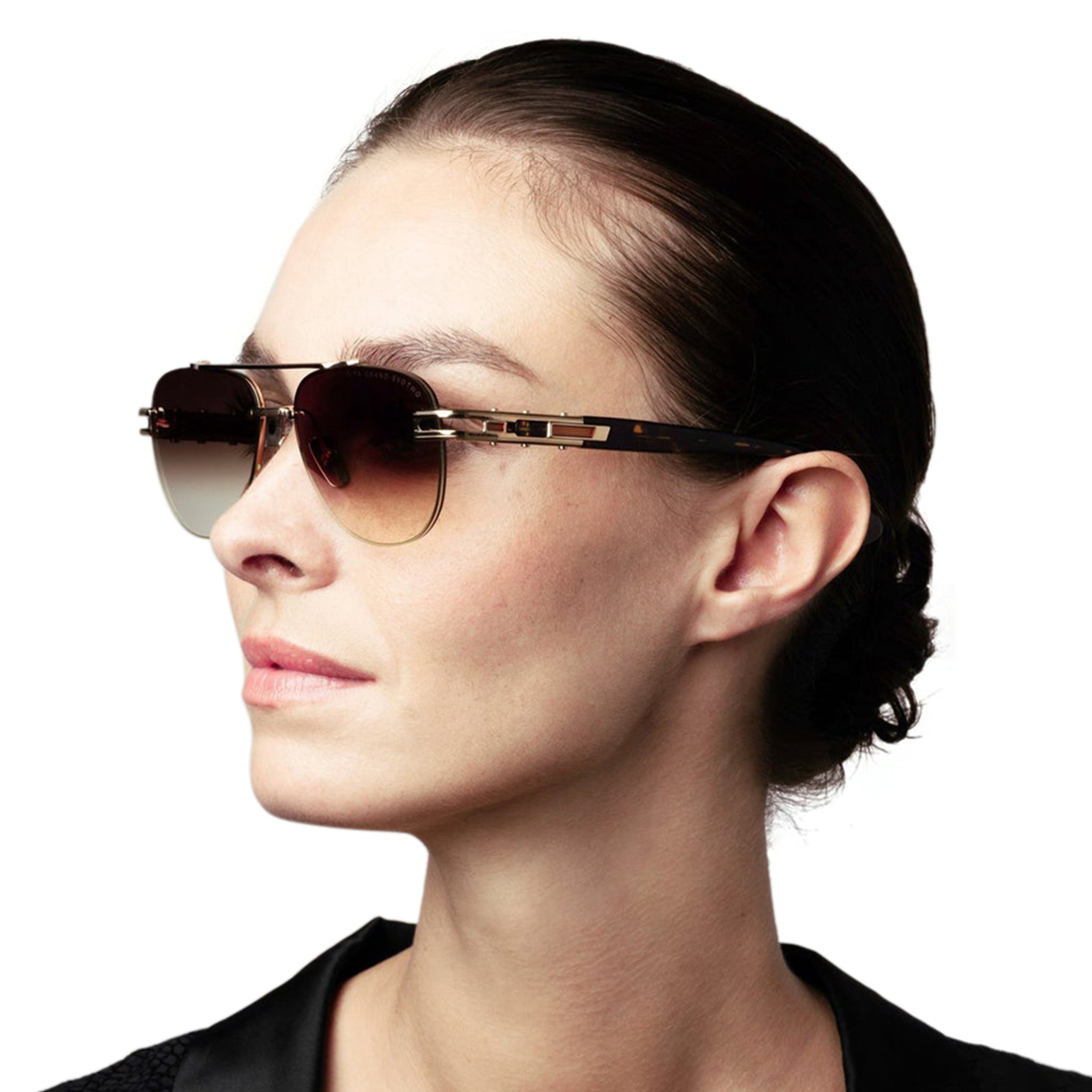 Model side view of Dita Grand-Evo One DTS138-A-02 White Gold Brown Sunglasses DTS138-A-02