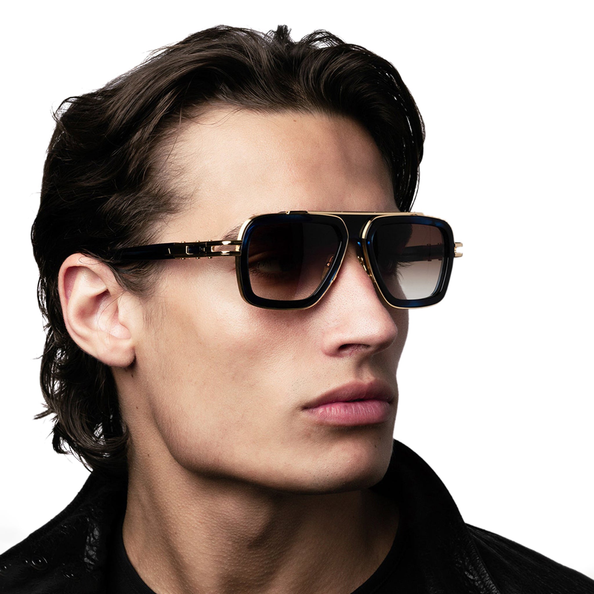 Model side view of Dita LXN-EVO DTS403-A-01 Black Yellow Gold Sunglasses DTS403-A-01