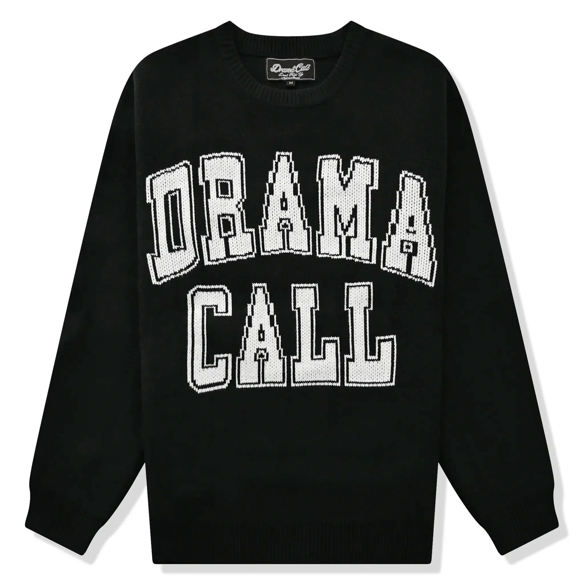 Front view of Drama Call Black White Knit Sweatshirt