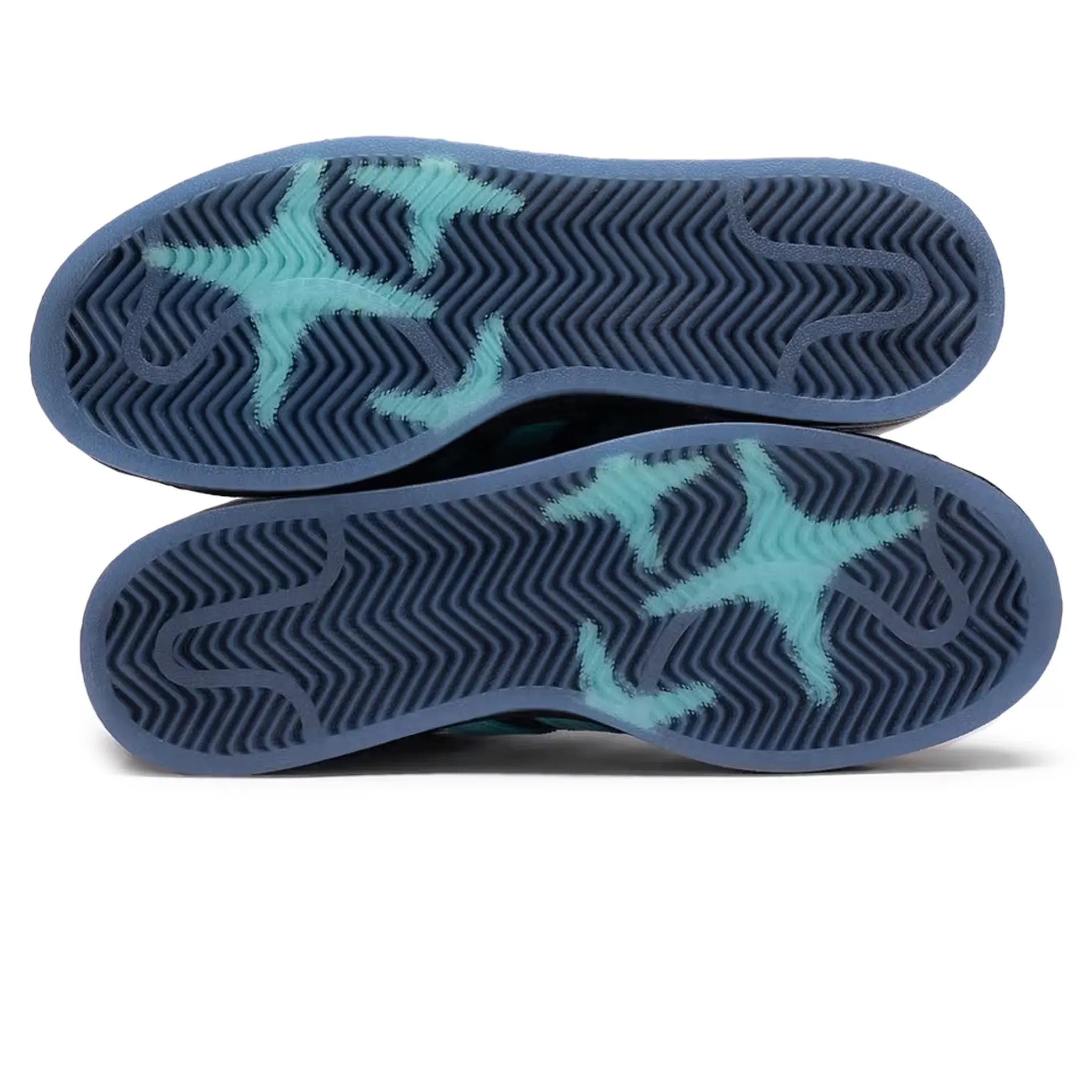 Sole view of Drama Call x Adidas Superstar II Black Metrolink Blue