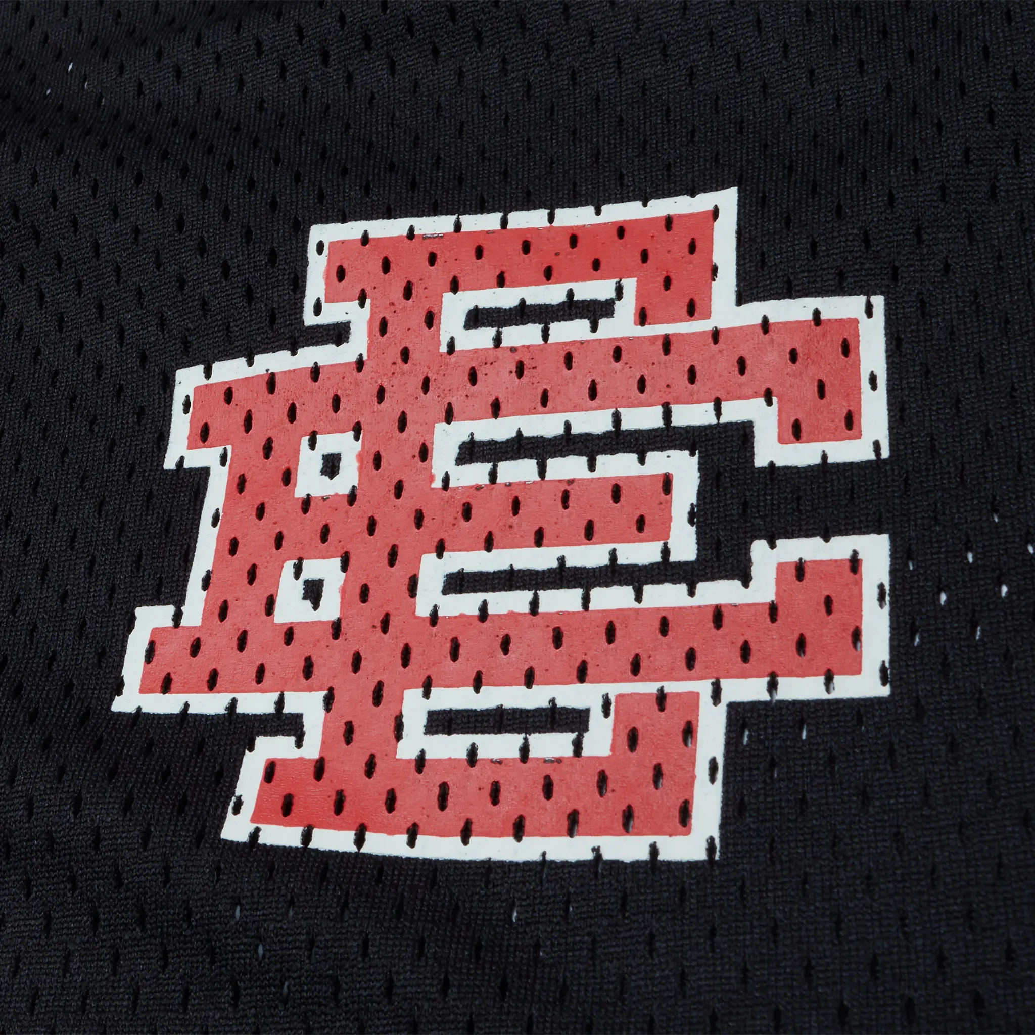 Detailed Logo View of Eric Emanuel EE Basic Black Red Shorts
