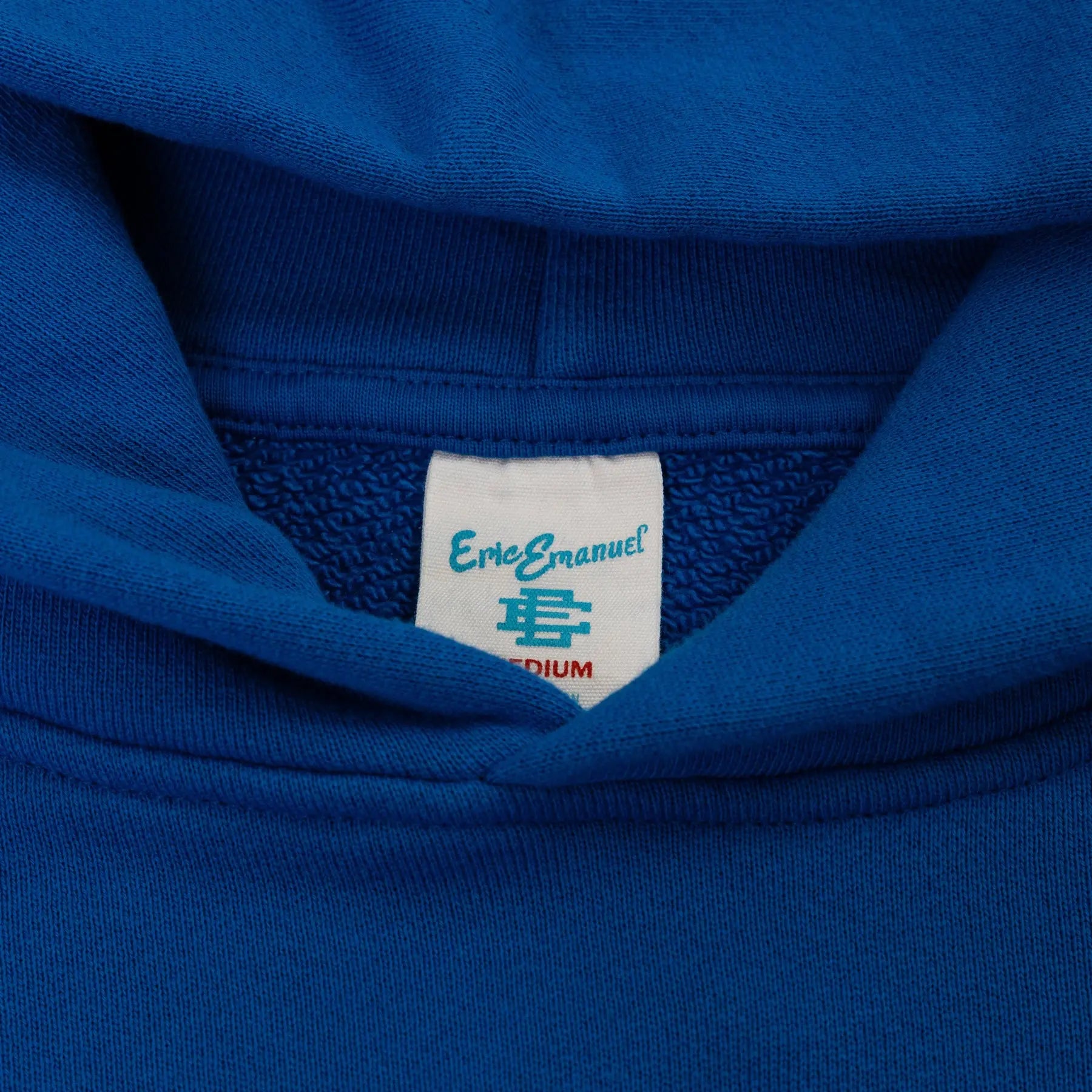 Neck view of Eric Emanuel EE Basic Blue Hoodie