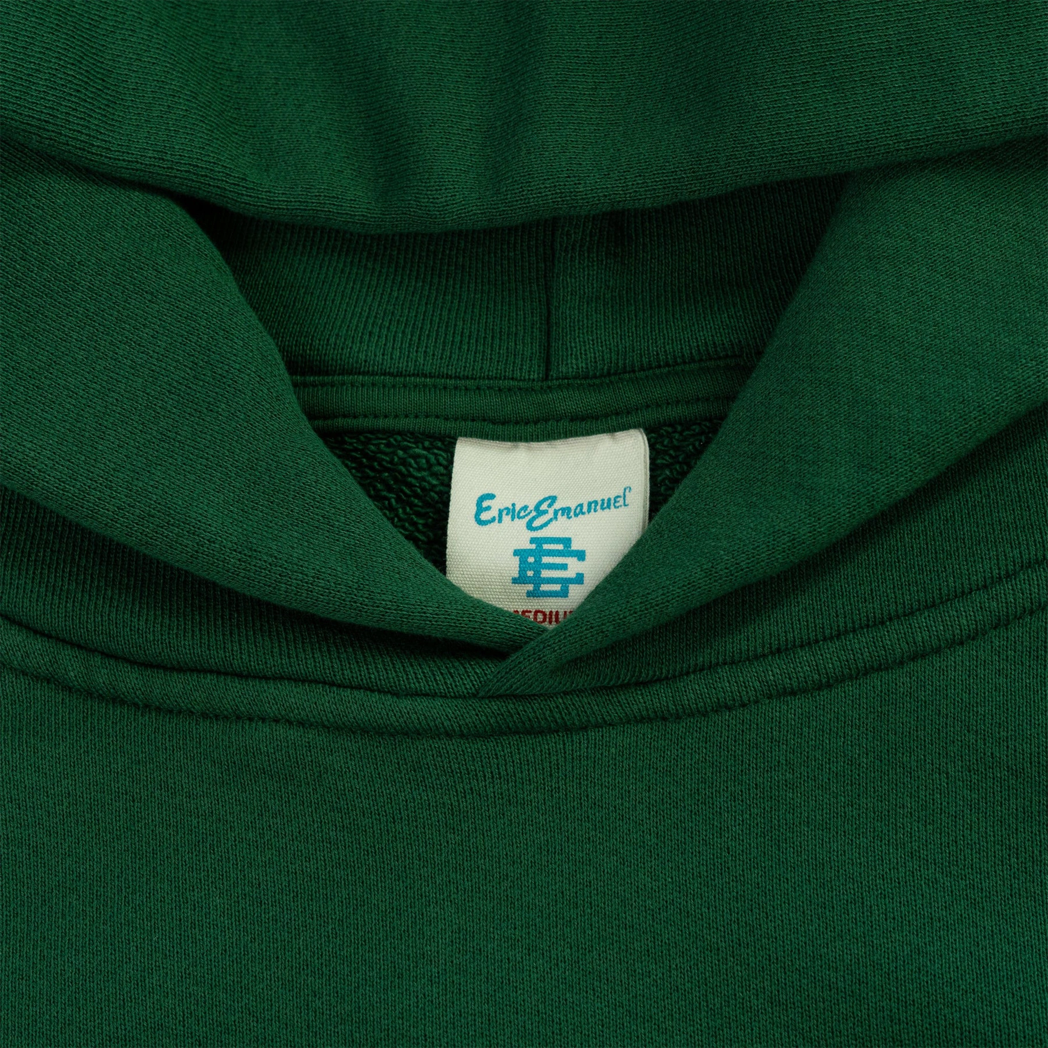Neck view of Eric Emanuel EE Basic Green White Hoodie