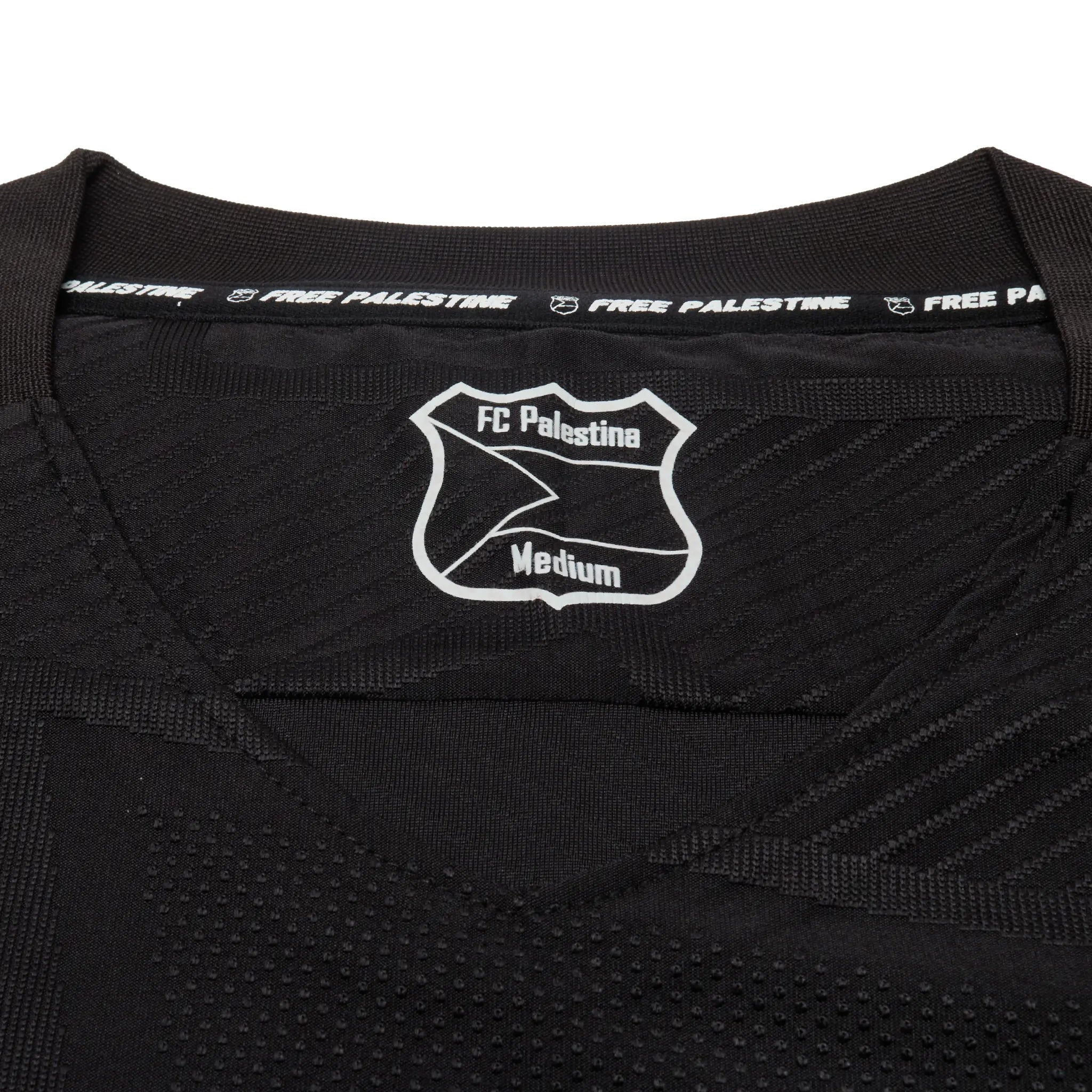 Detailed Neck View of FC Palestina Palestine Black Edition Arabic Football T-Shirt