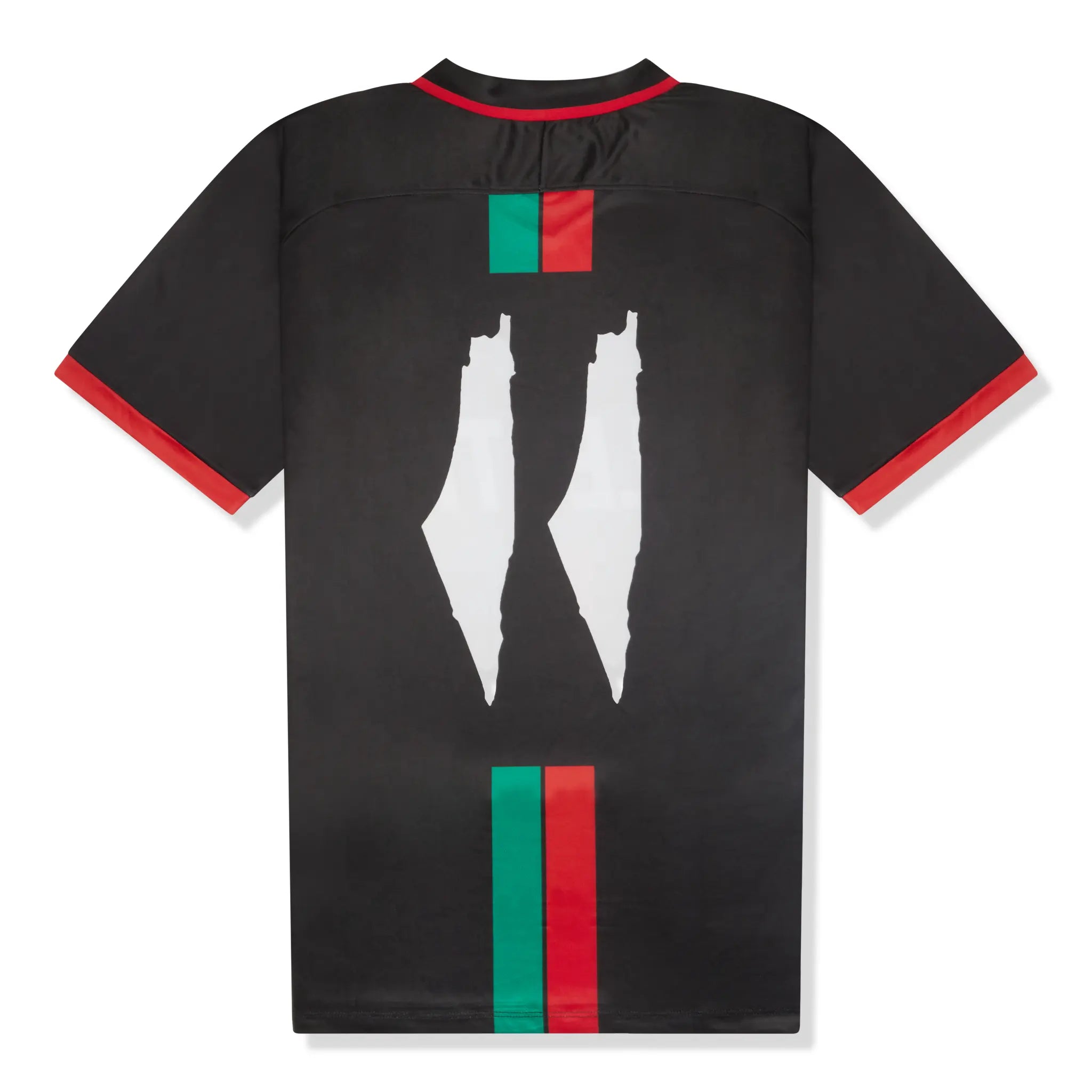 Back View of FC Palestina Palestine Red Green Stripe English Black Football T Shirt