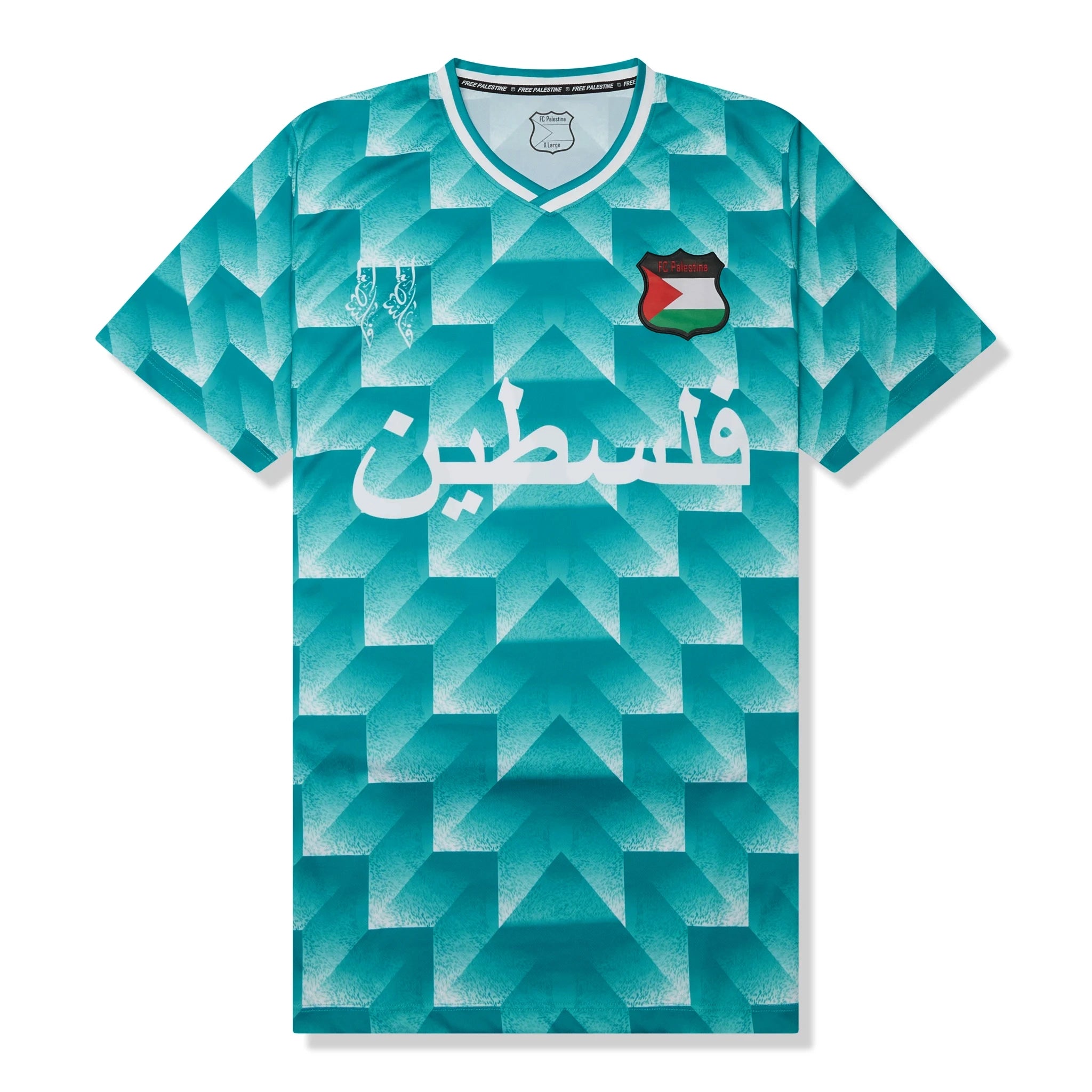 Front view of FC Palestina Palestine Retro Green Football T Shirt
