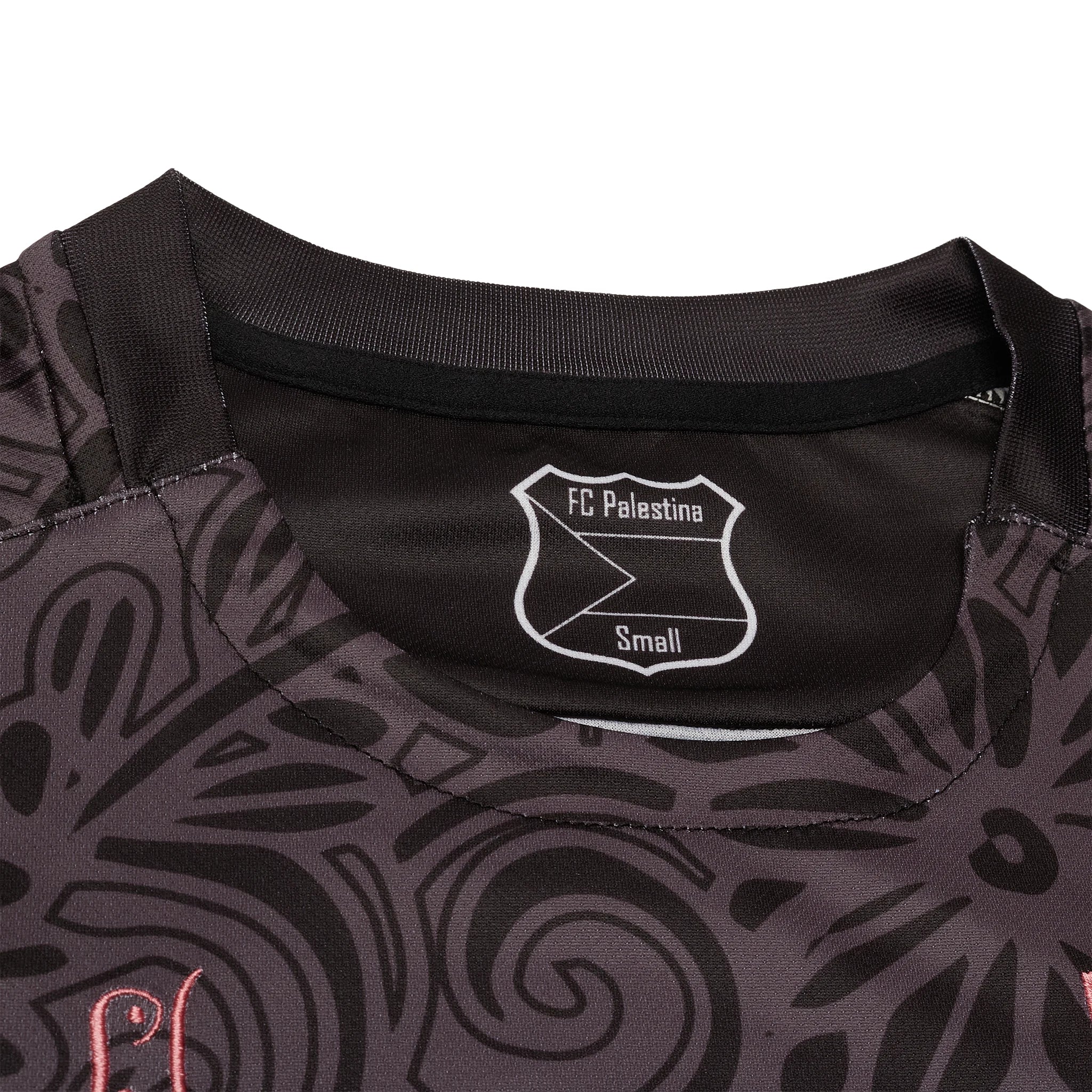 Neck view of FC Palestina x Farrah Azam Black T Shirt