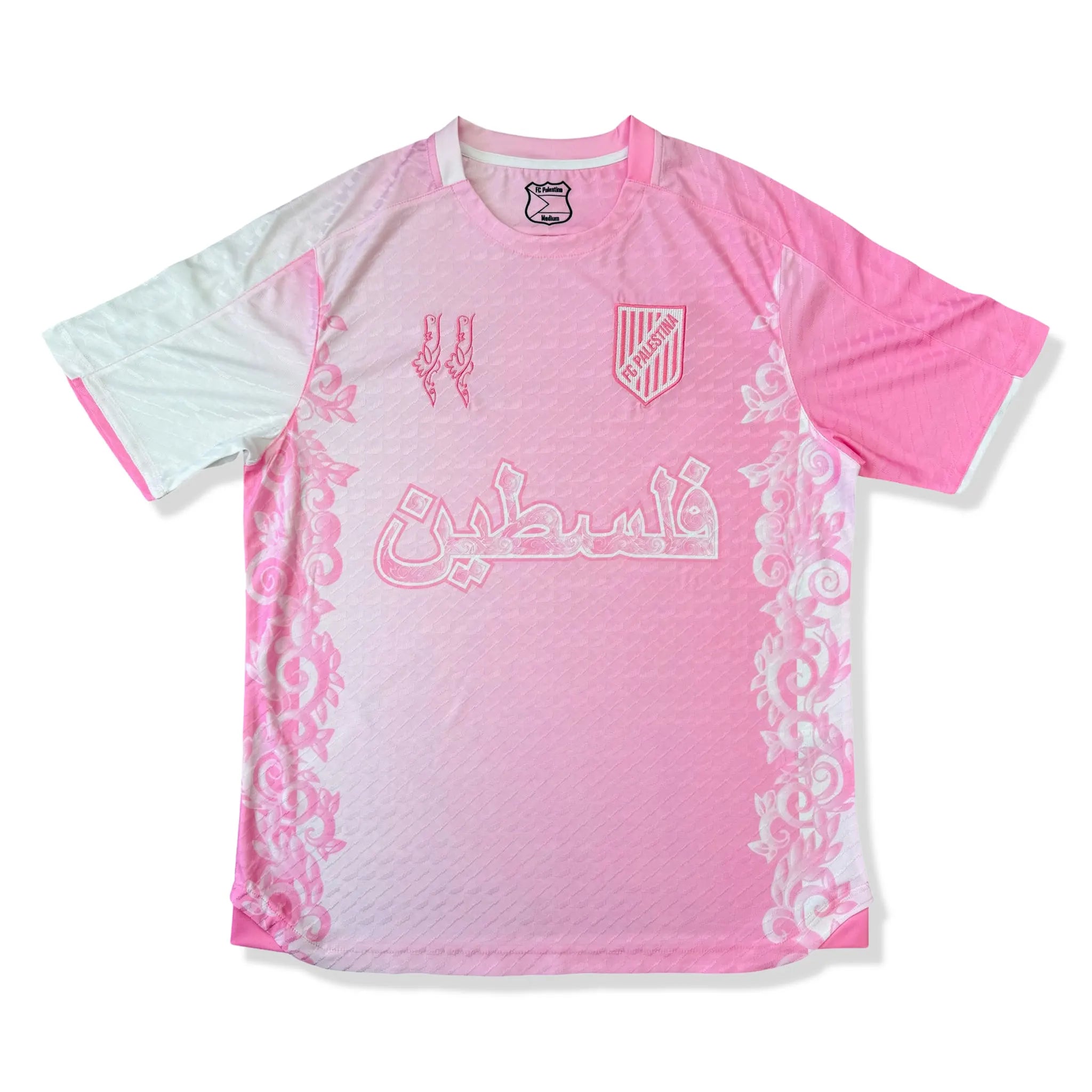Front View of FC Palestina x Farrah Azam Pink Haze T-Shirt