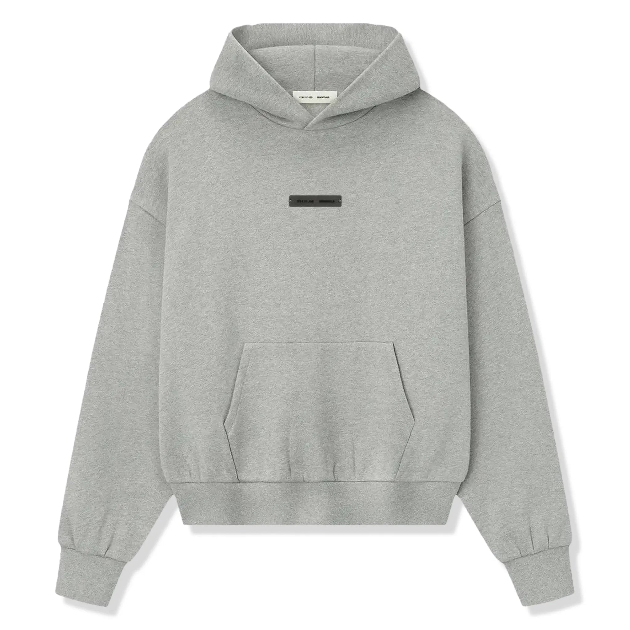 Front View of Fear Of God Essentials Classic Fleece Concrete Heather Hoodie (FW25) 192SP252055F