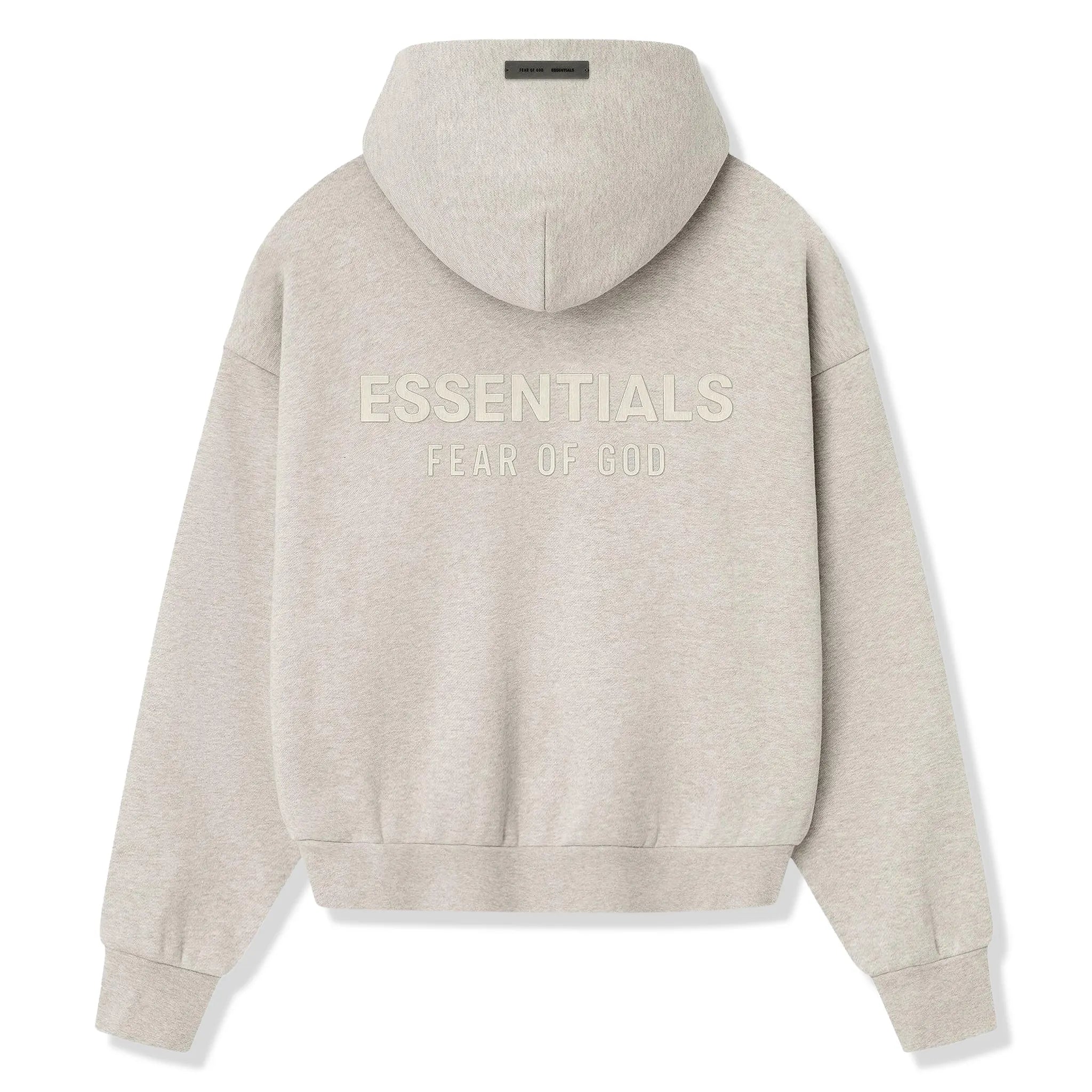 Back View of Fear Of God Essentials Classic Fleece Heather Stone Hoodie (FW25)