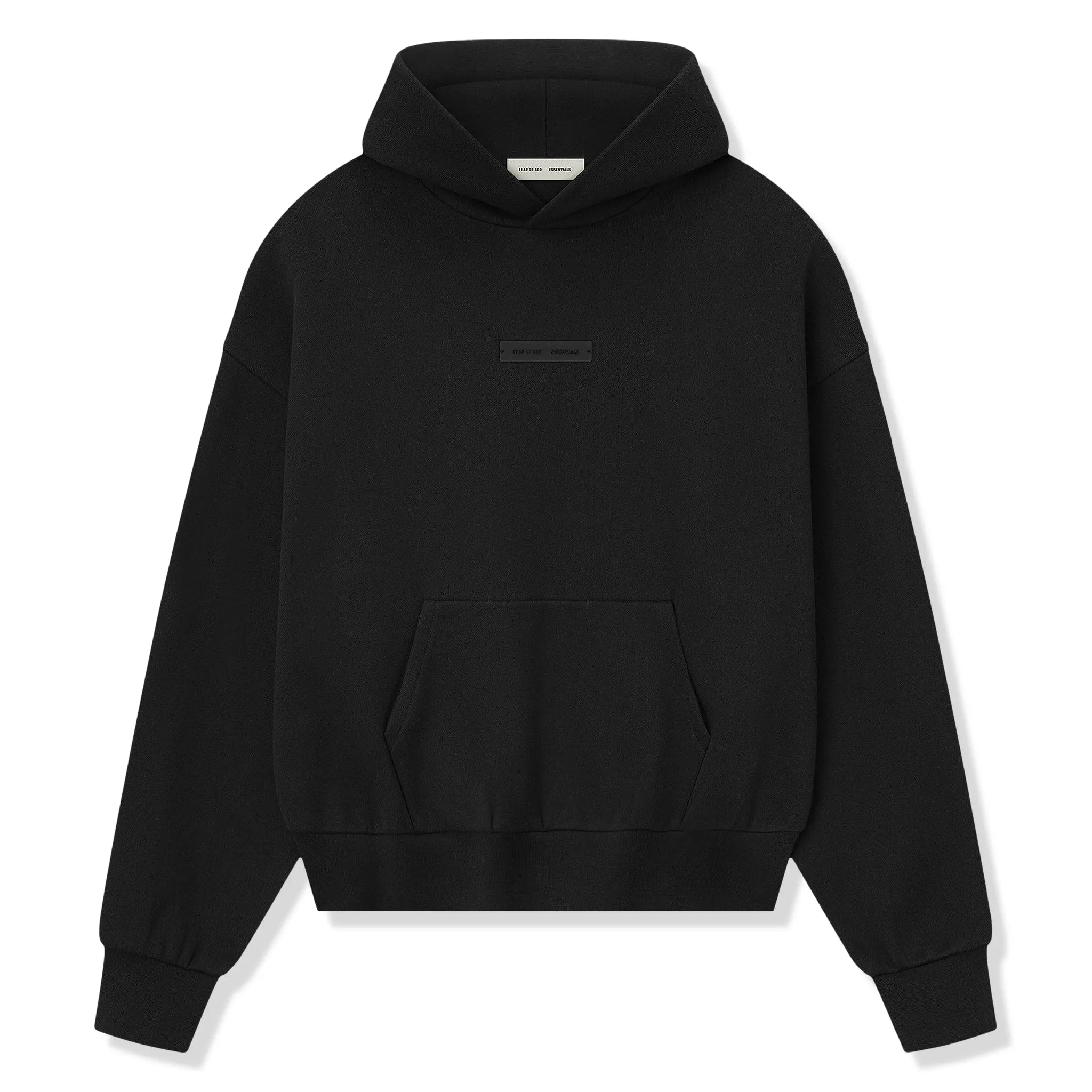Front View of Fear Of God Essentials Classic Fleece Jet Black Hoodie (FW25) 192SP252050F