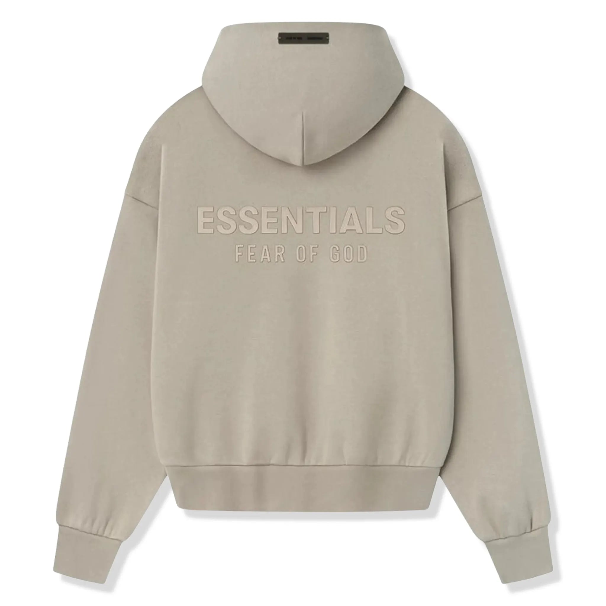 Back View of Fear Of God Essentials Classic Fleece Timber Hoodie (FW25)