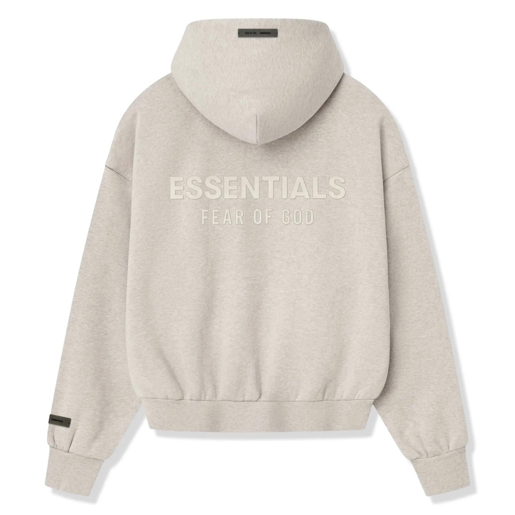 Back View of Fear Of God Essentials Classic Heather Stone Zip-Up Hoodie (SS25) 192SP254782F