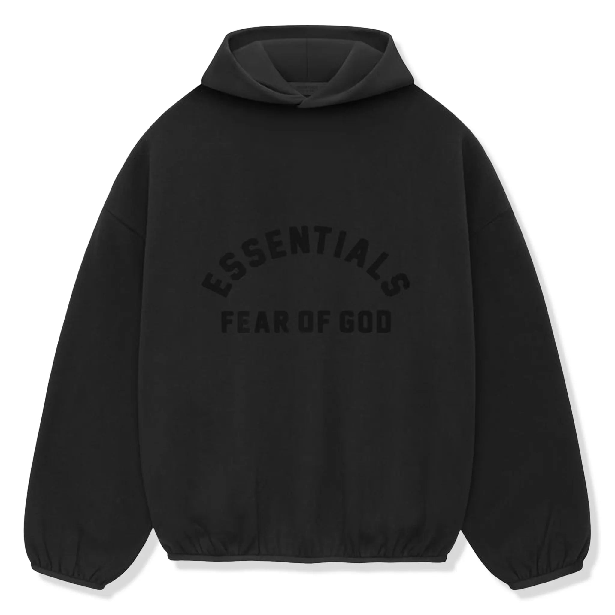 Front View of Fear Of God Essentials Core Collection Nylon Fleece Black Hoodie (SS24) 202SU244310F