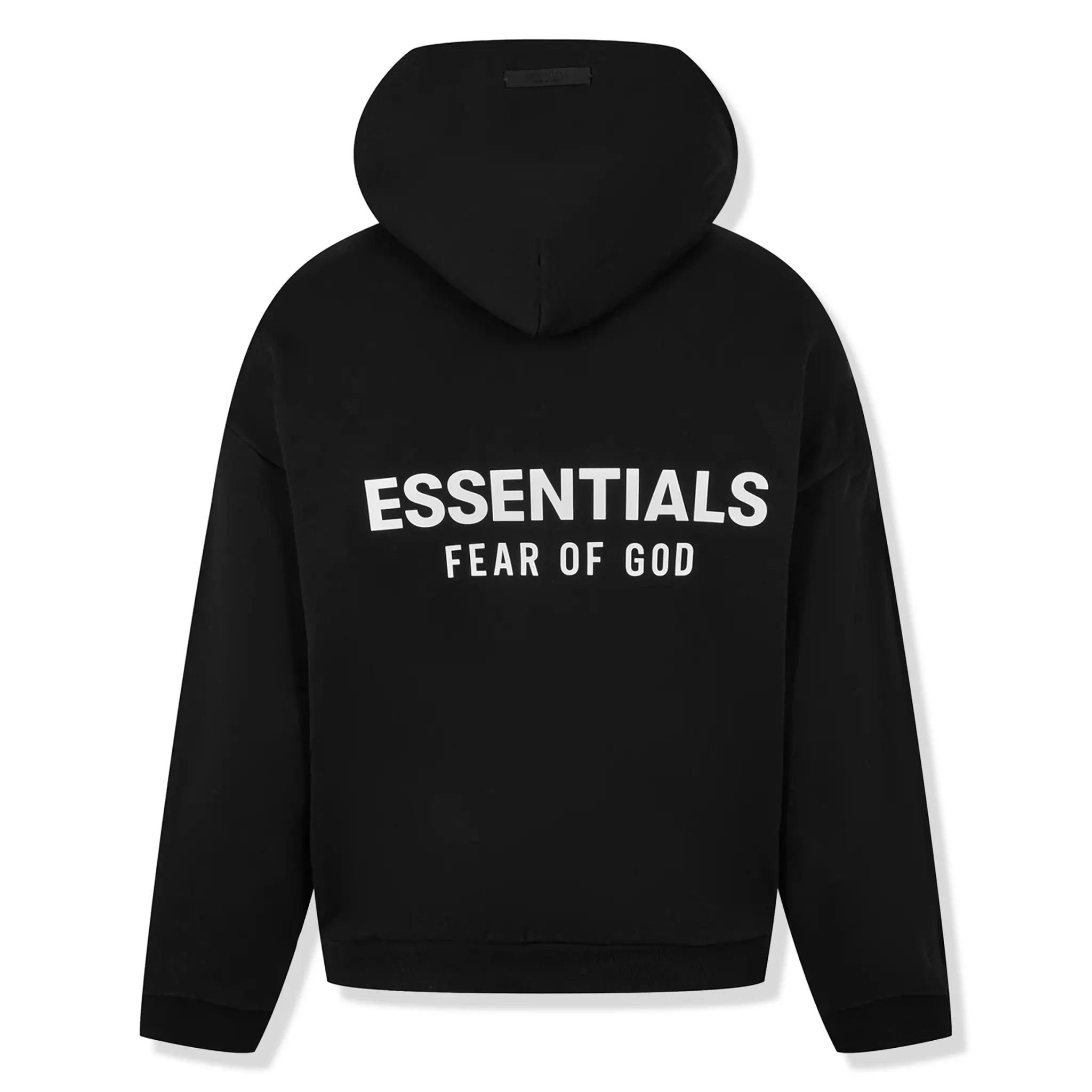 Back View of Fear Of God Essentials Fleece Black Hoodie (FW24) 192BT246250F