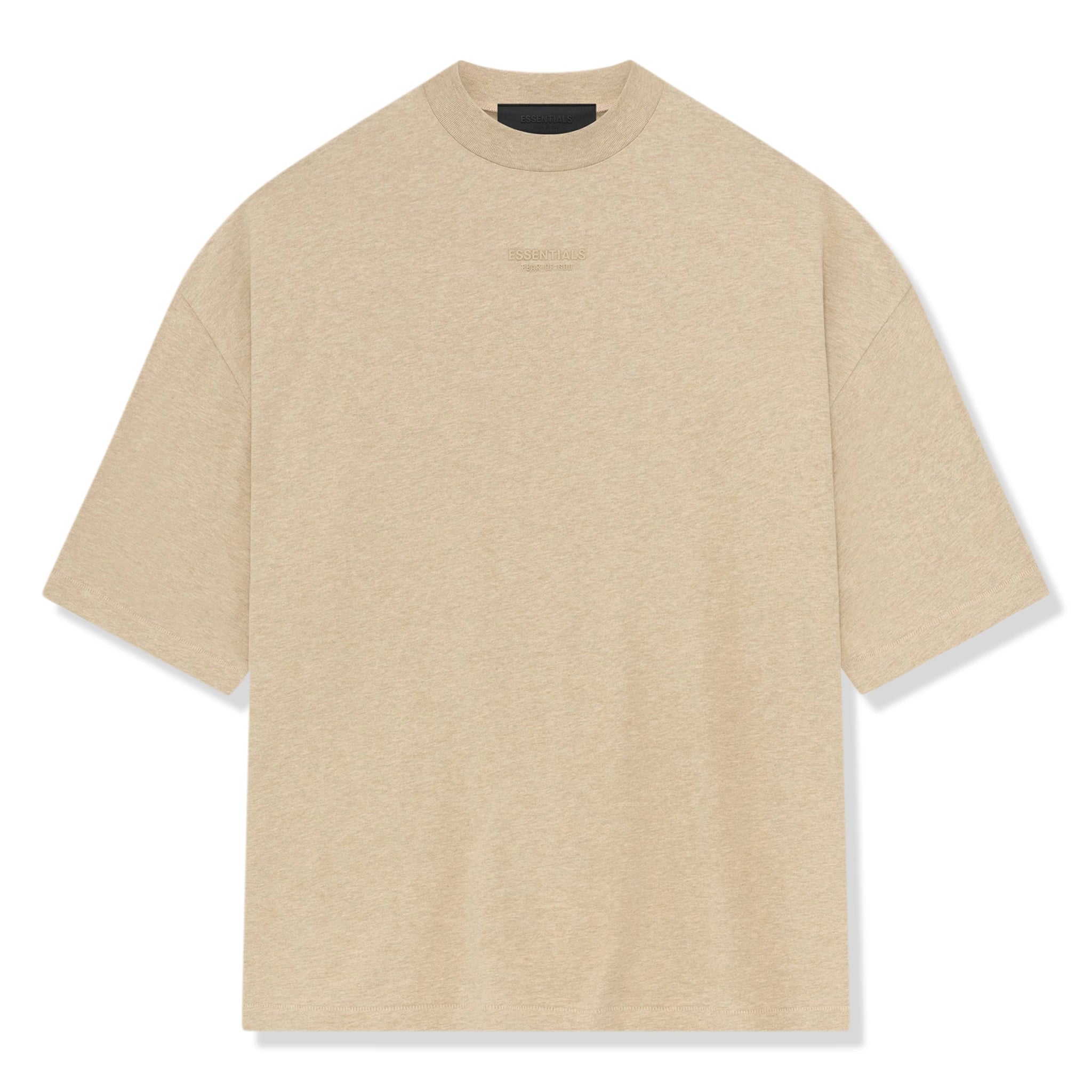Front view of Fear Of God Essentials Gold Heather T Shirt lange (FW23) 125BT232003F