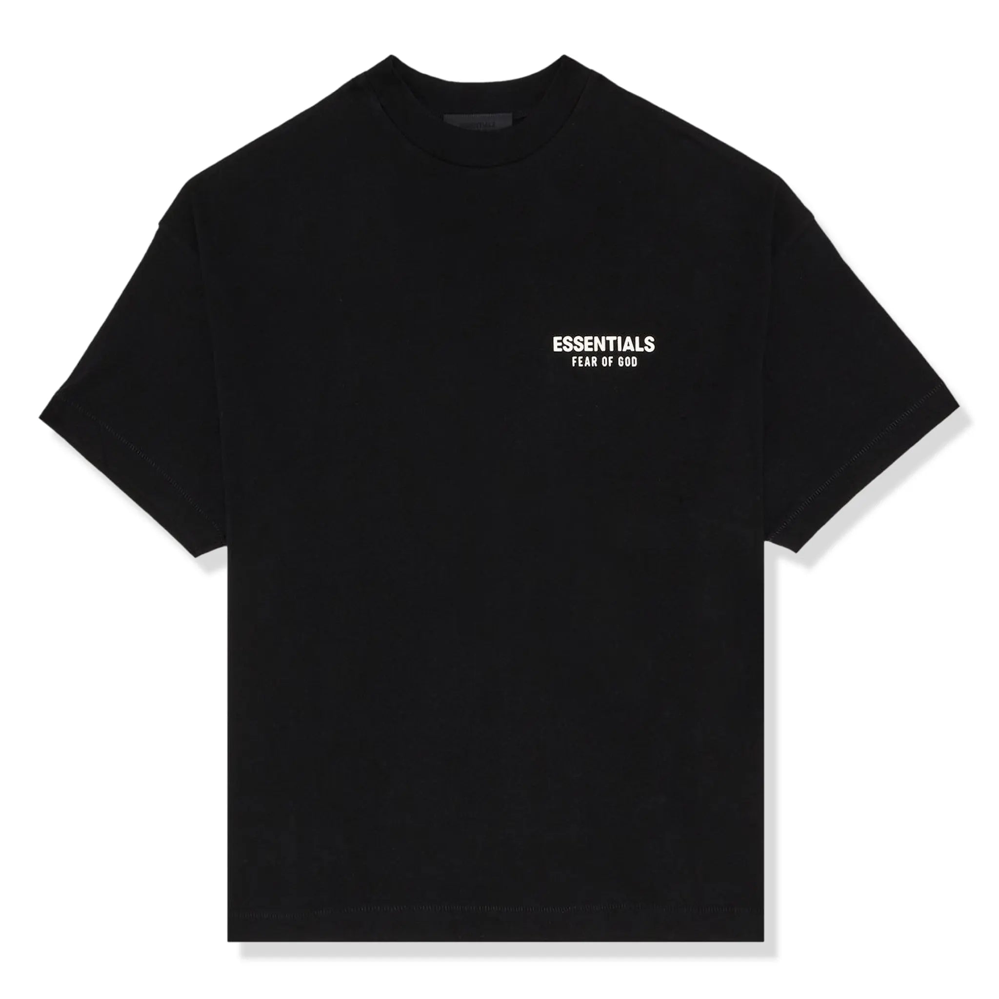 Front View of Fear Of God Essentials Jersey Crewneck Black T Shirt 125HO244360F