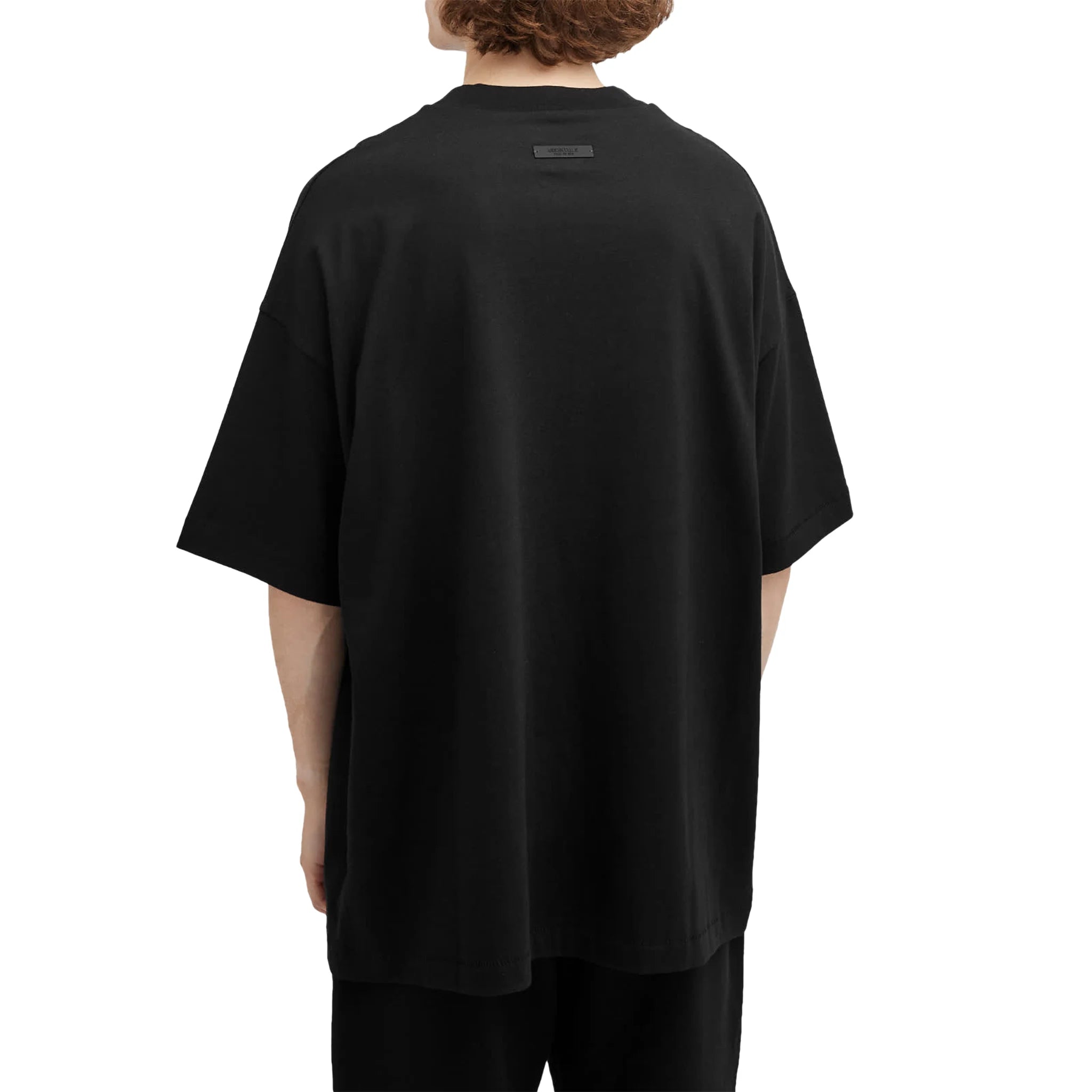 Back view of Fear Of God Essentials Jersey Crewneck Black T Shirt (FW24)