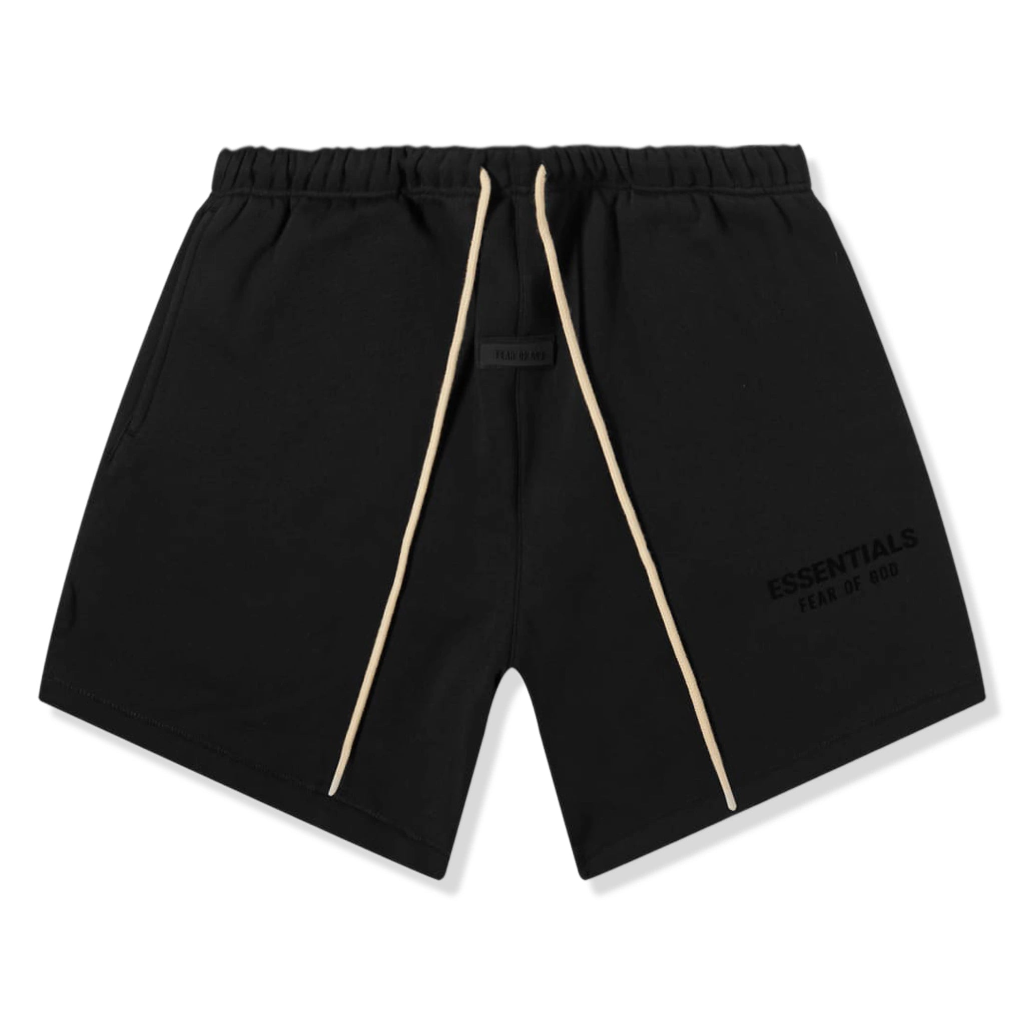 Front view of Fear Of God Essentials Jet Black Shorts (FW23) 160BT232000F