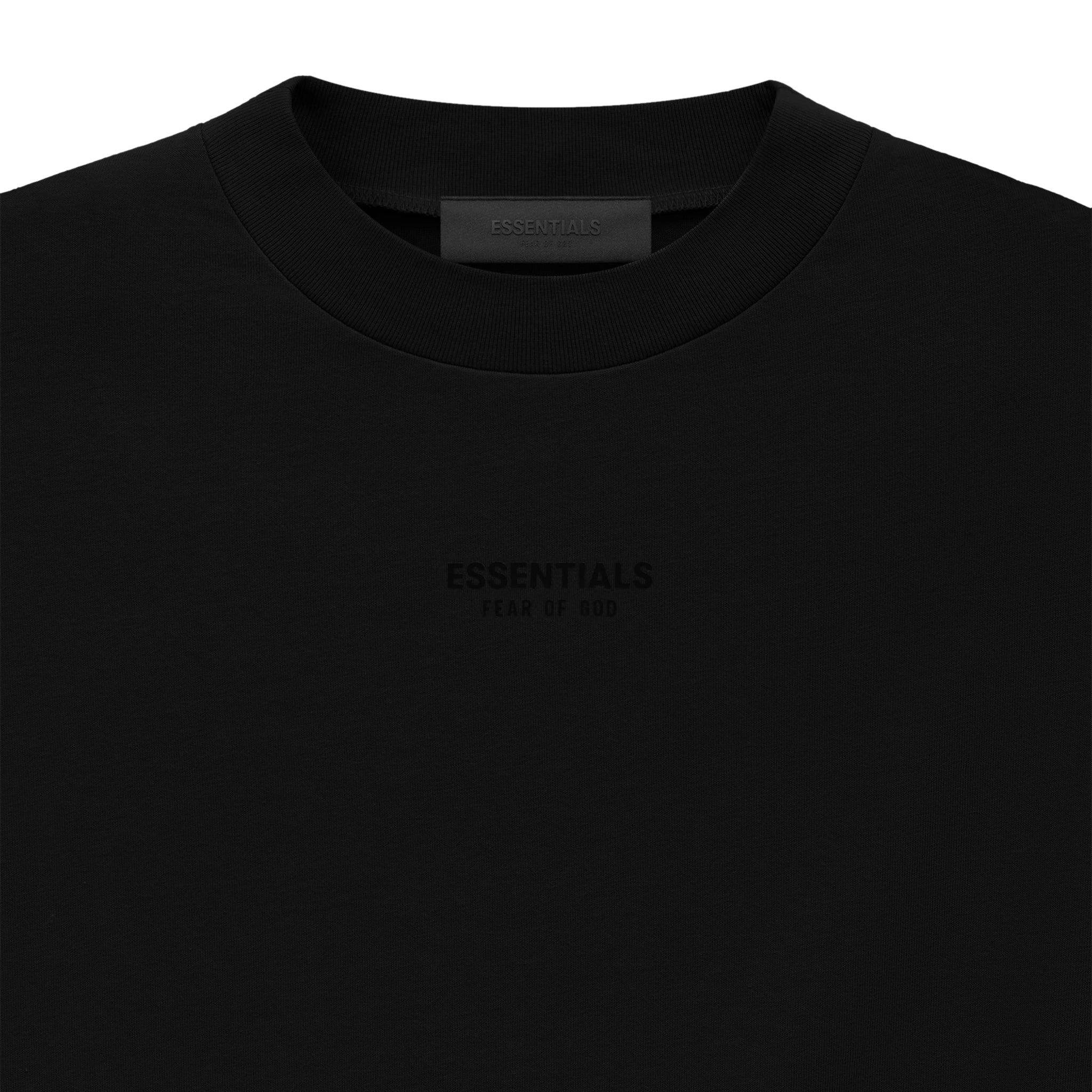 Logo view of Fear Of God Essentials Jet Black T Shirt (FW23) 125BT232000F