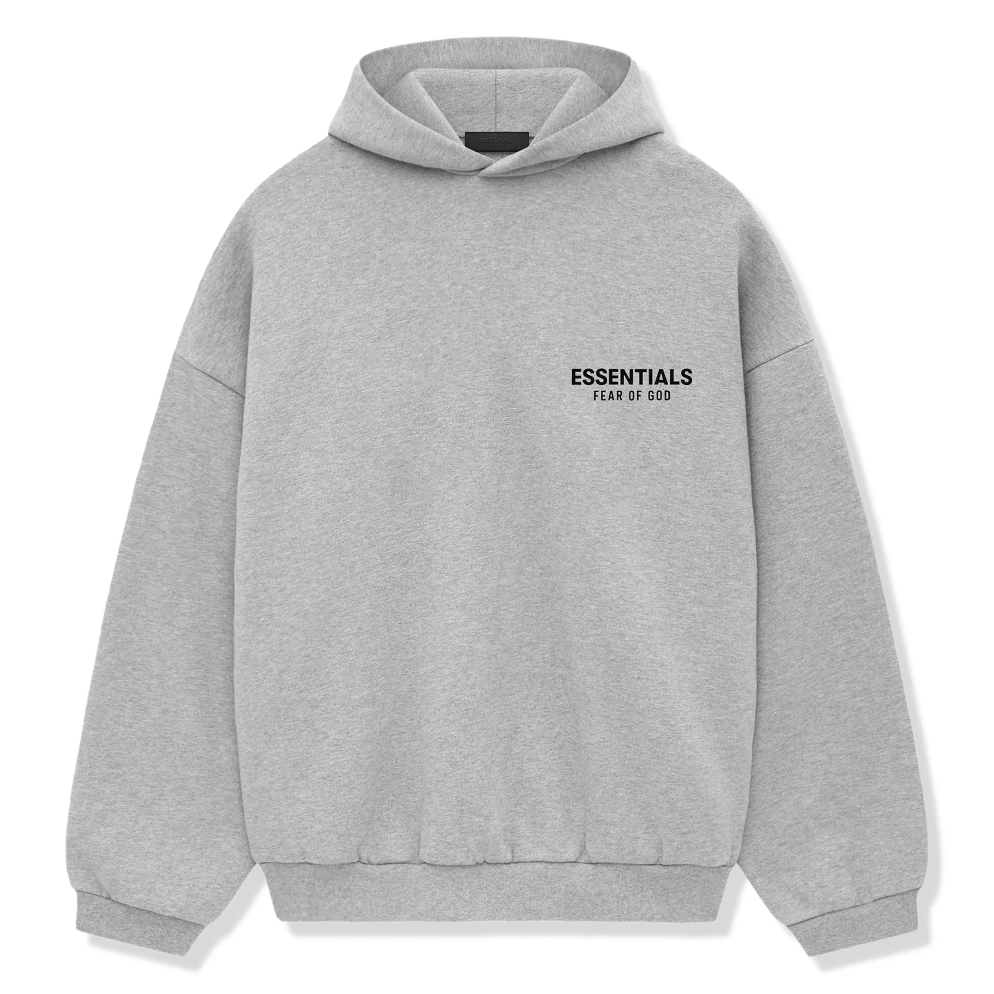 Front View of Fear Of God Essentials Light Heather Grey Fleece Hoodie 192HO246258F