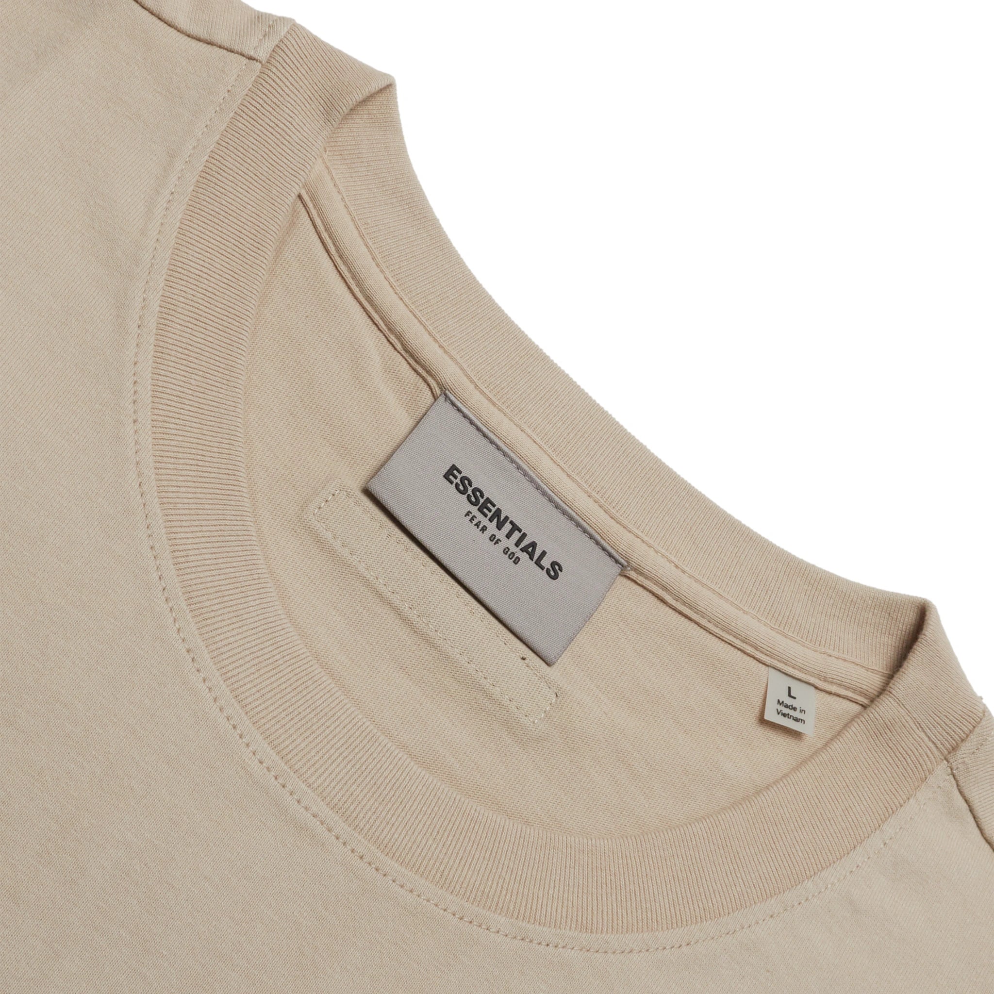 Neck view of Fear Of God Essentials Linen T Shirt (FW21)