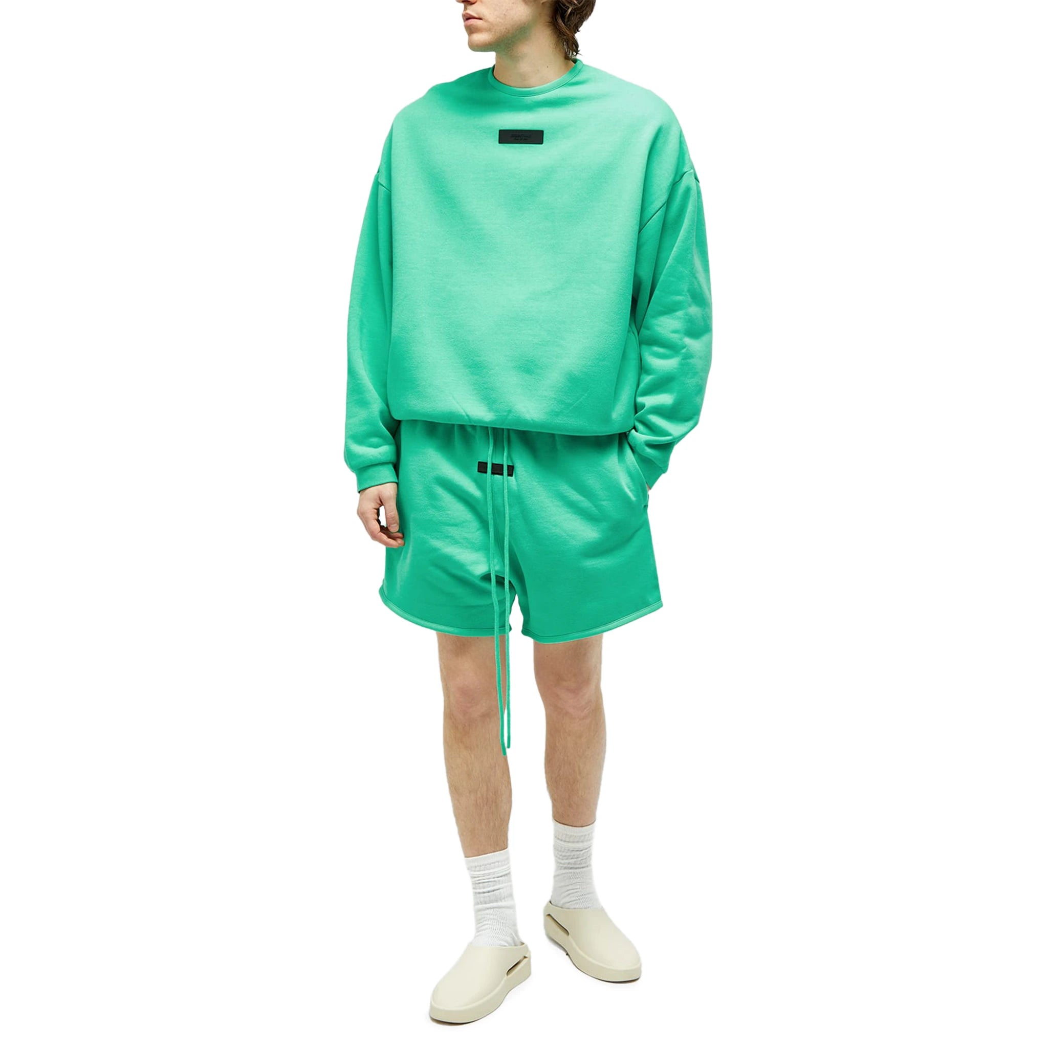 Model view of Fear Of God Essentials Mint Leaf Shorts (FW23) 160SP242002F
