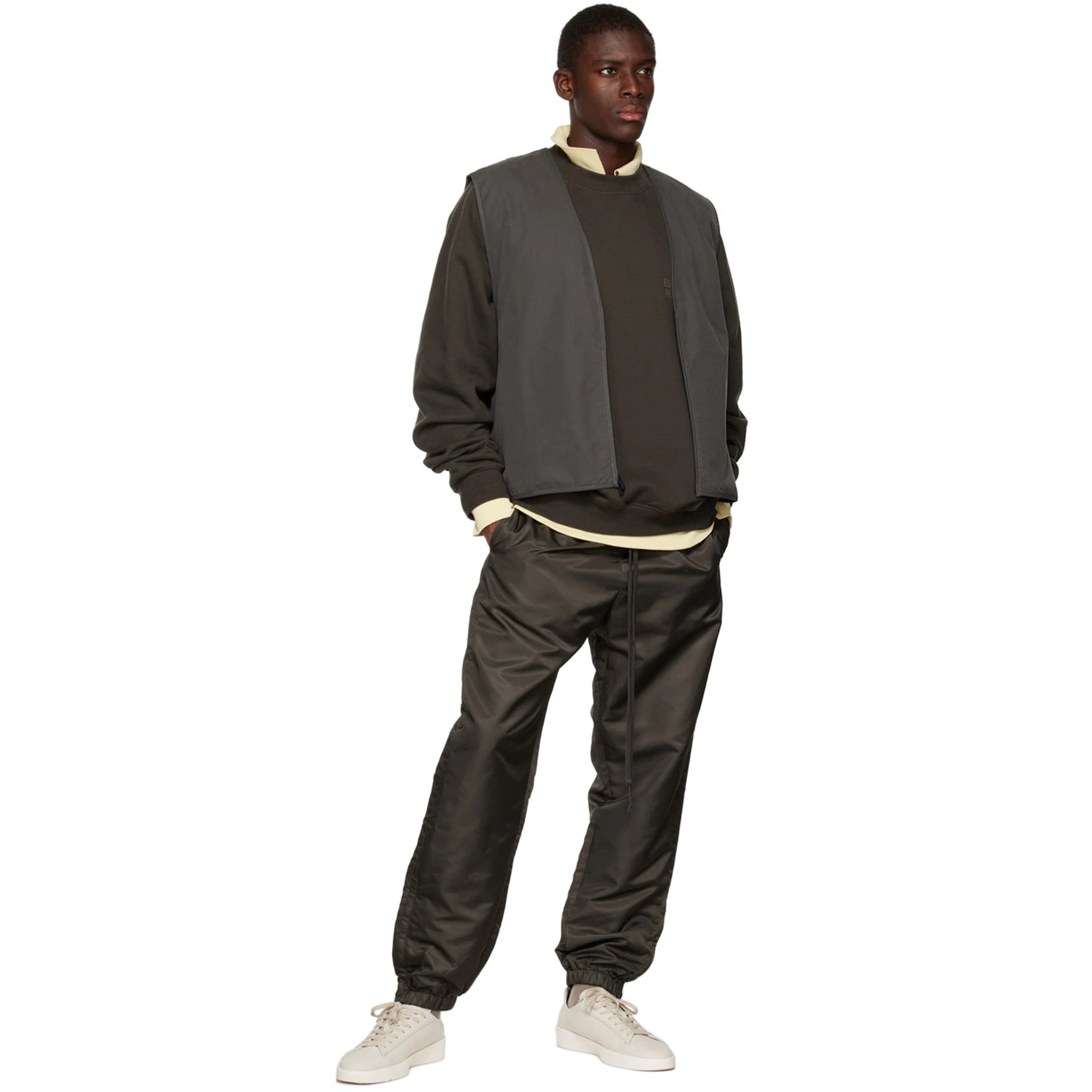 Model view of Fear Of God Essentials Off Black Sweatshirt (SS23) 192BT222040F