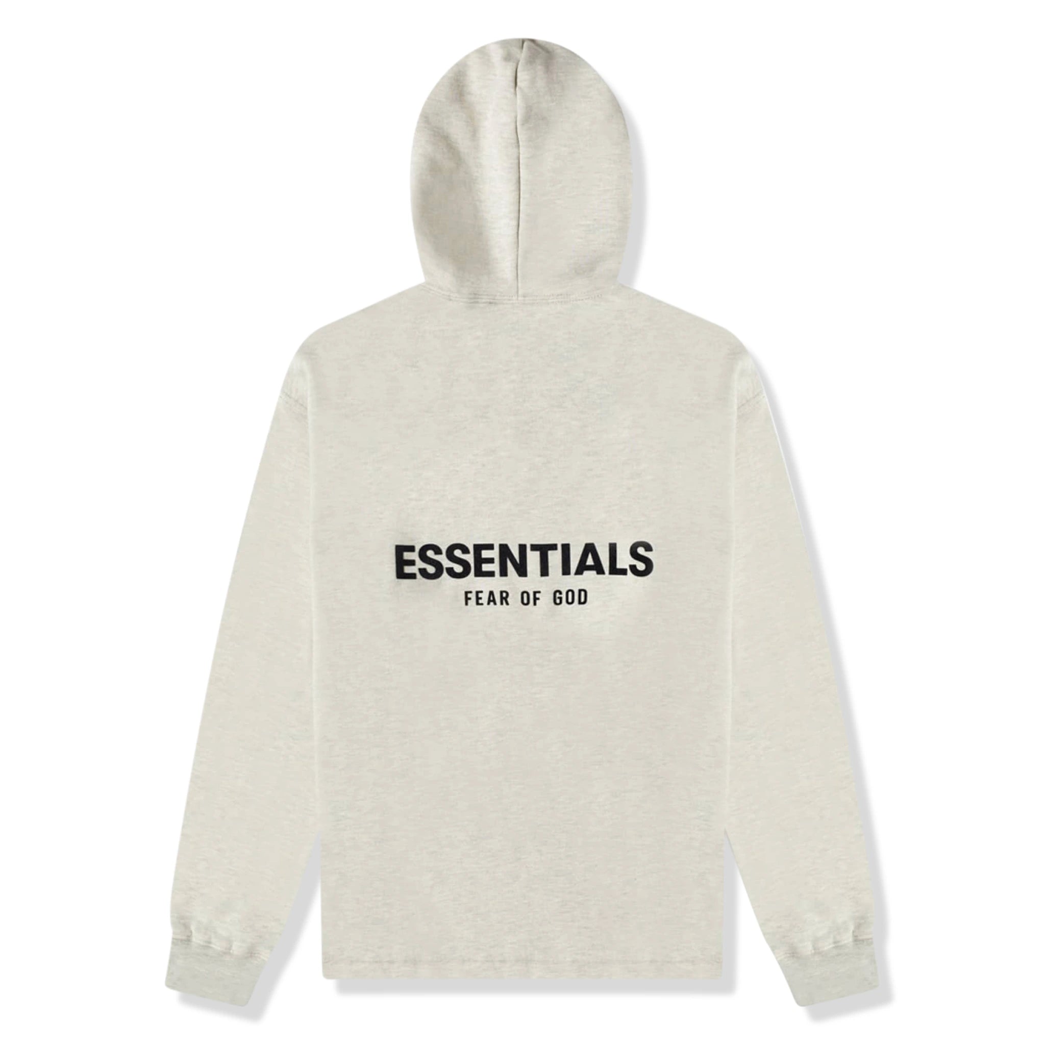 Back view of Fear Of God Essentials Relaxed Light Oatmeal Hoodie (SS22) 