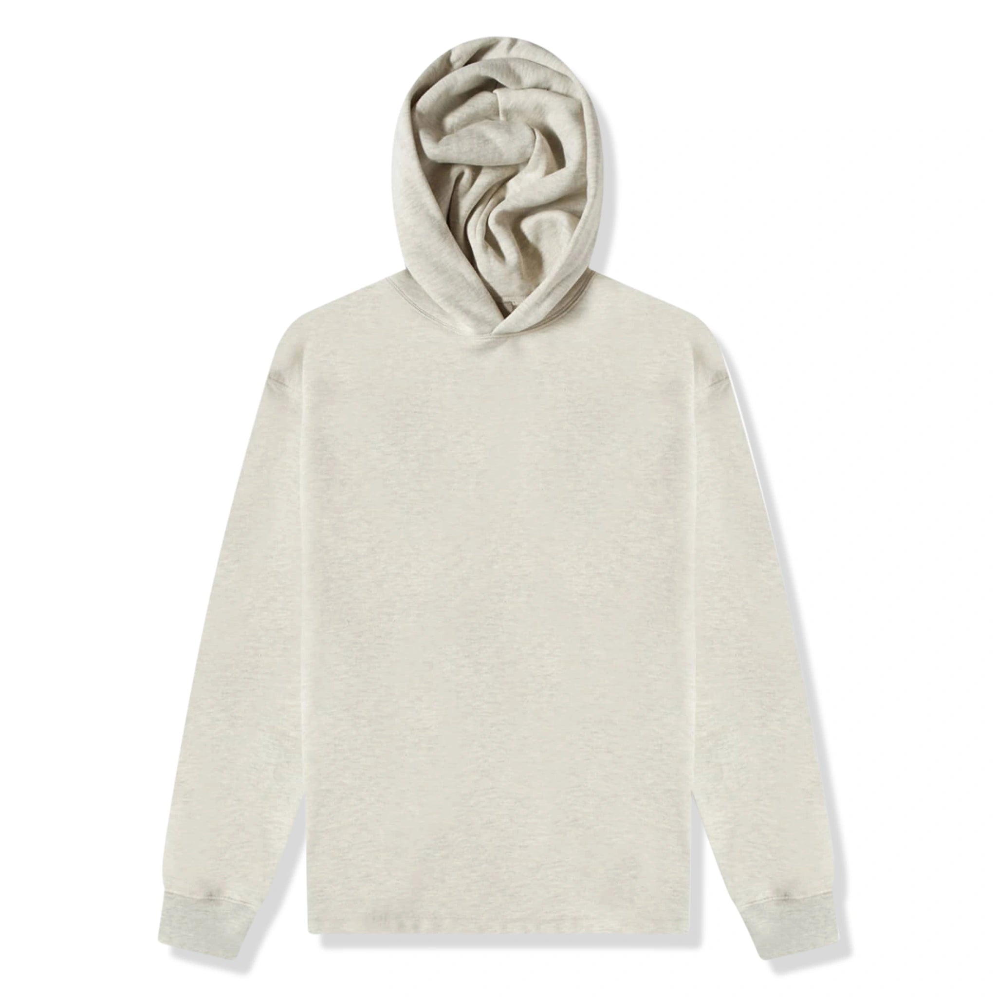 Front view of Fear Of God Essentials Relaxed Light Oatmeal Hoodie (SS22)