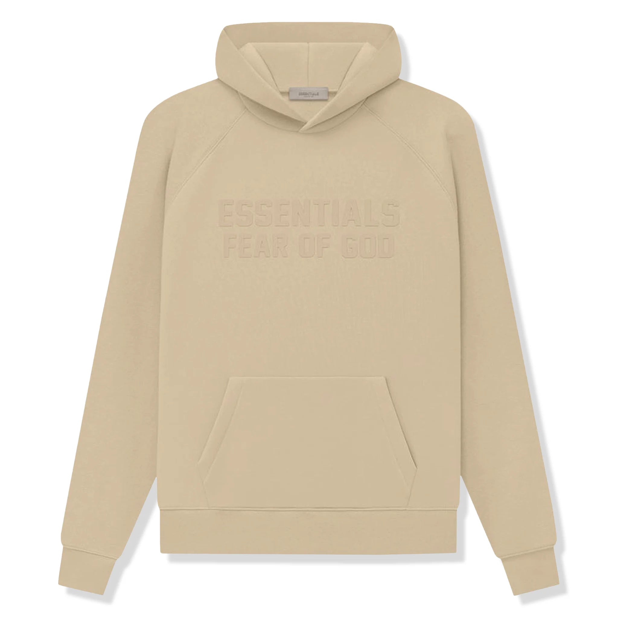 Front view of Fear Of God Essentials Sand Hoodie (SS23)