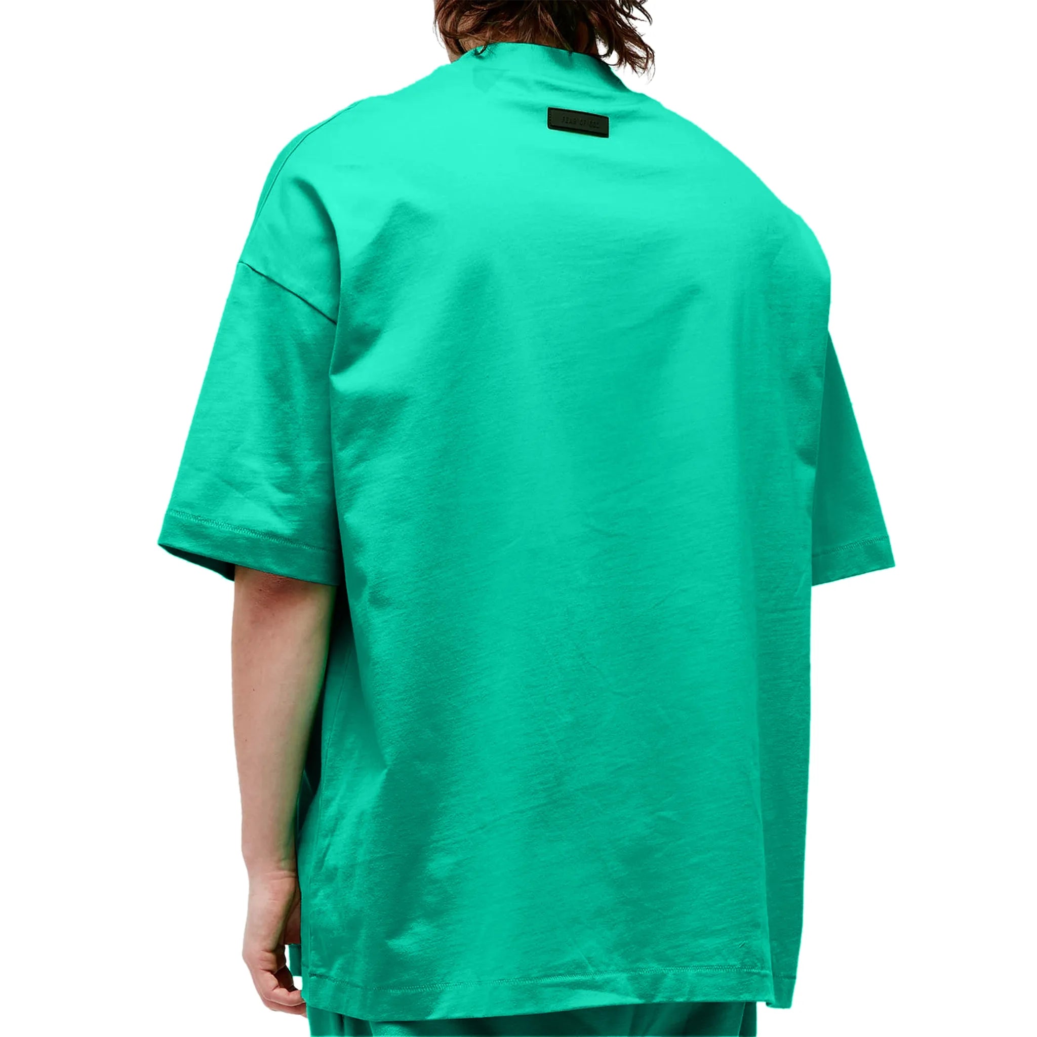 Model back view of Fear of God Essentials SS Mint Leaf T Shirt (FW23) 125SP244192F