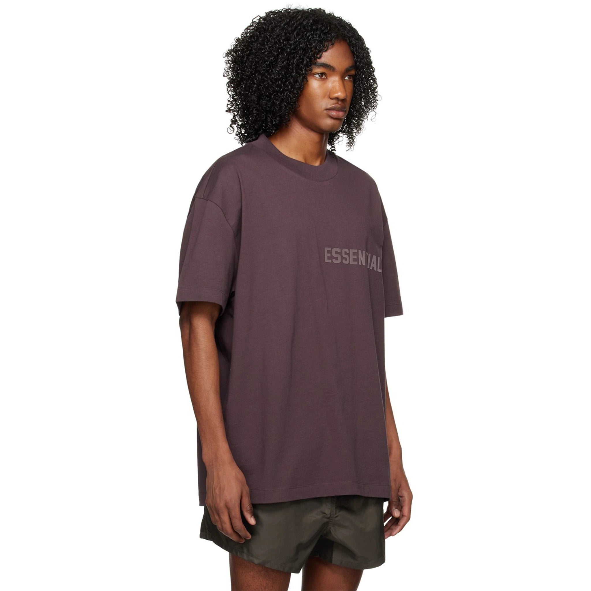 Model side view of Fear of God Essentials SS Plum T Shirt (SS23)