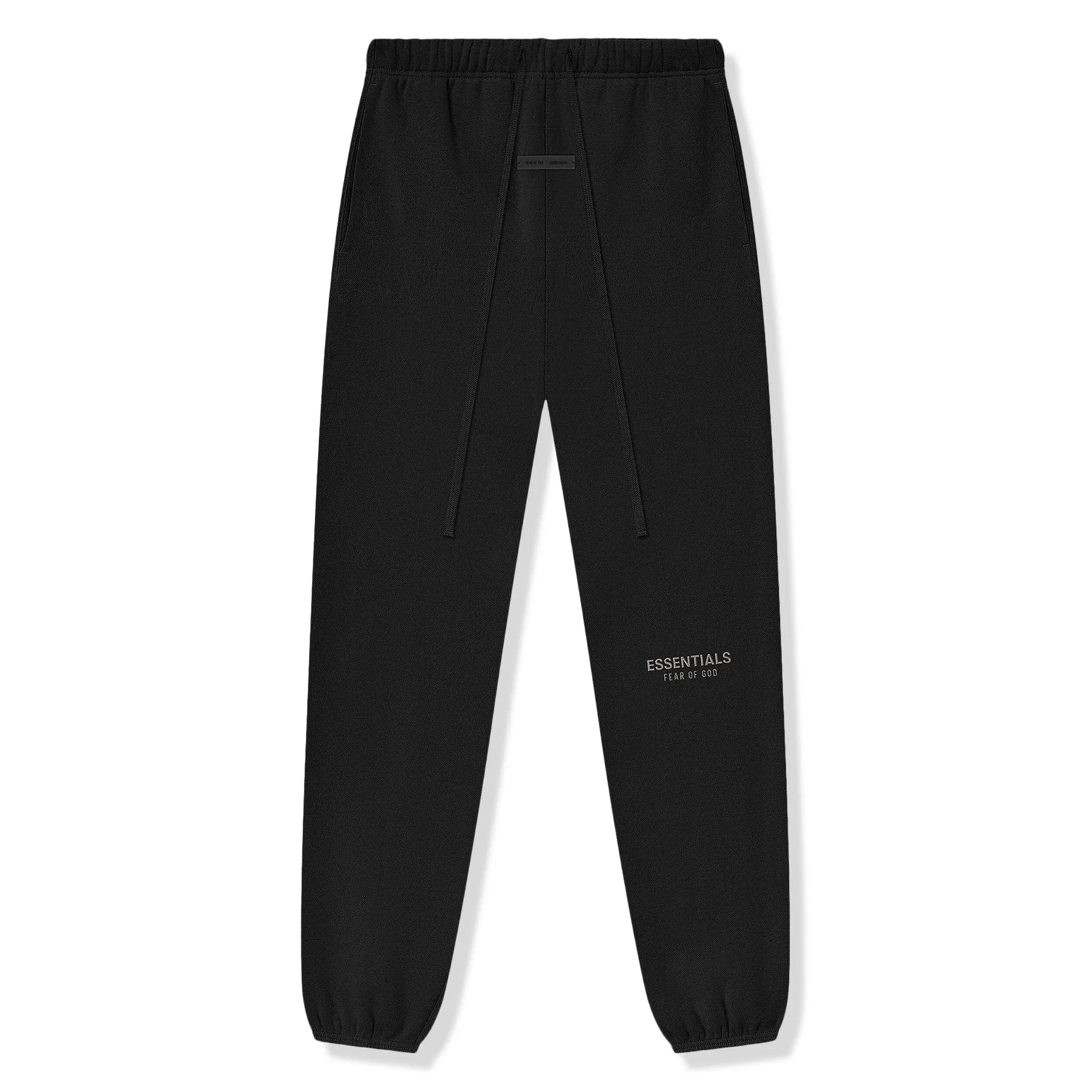 Front View of Fear Of God Essentials Vintage Fleece Jet Black Sweatpants (SS25)