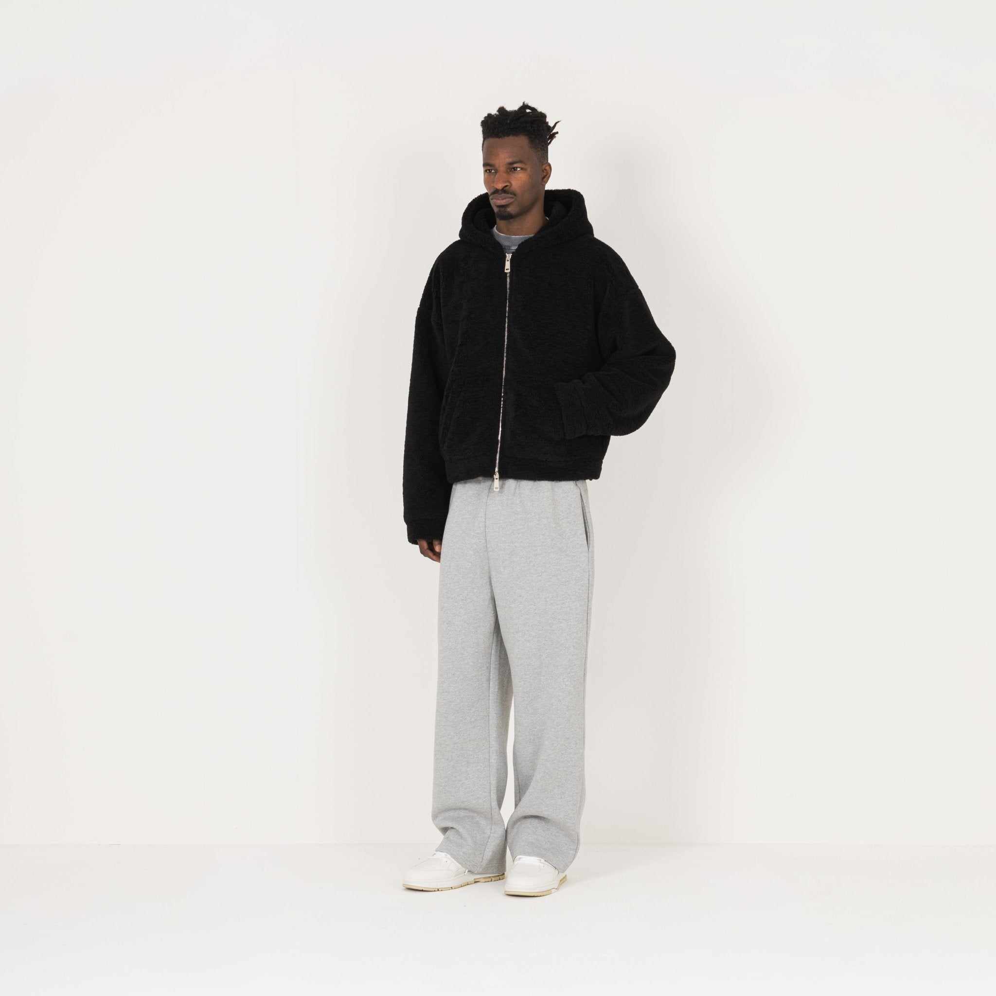 Model view of Destructive Fleece ZIP Black Jacket