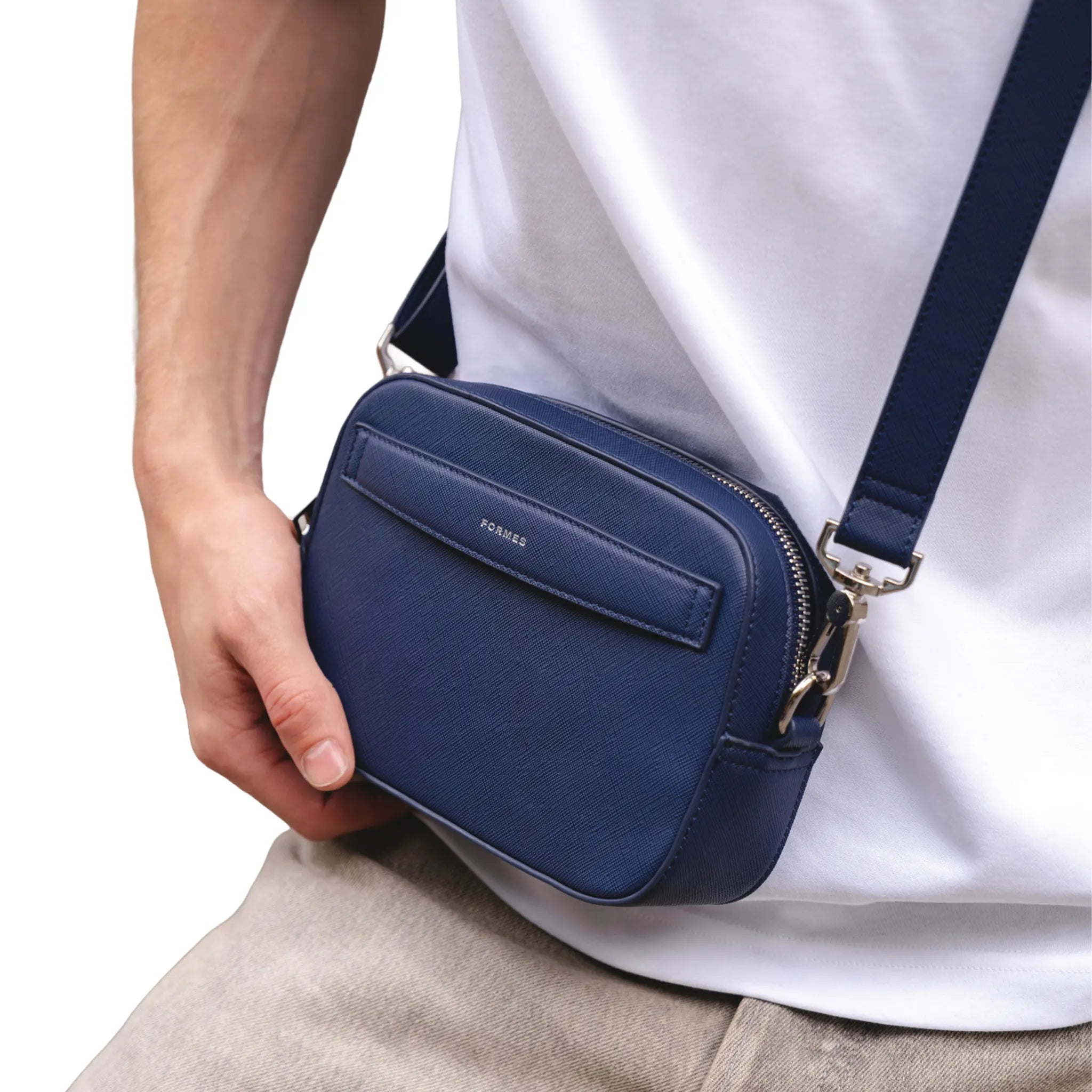 Model Front View of Formes Adapt Abyss Mini Crossbody Bag