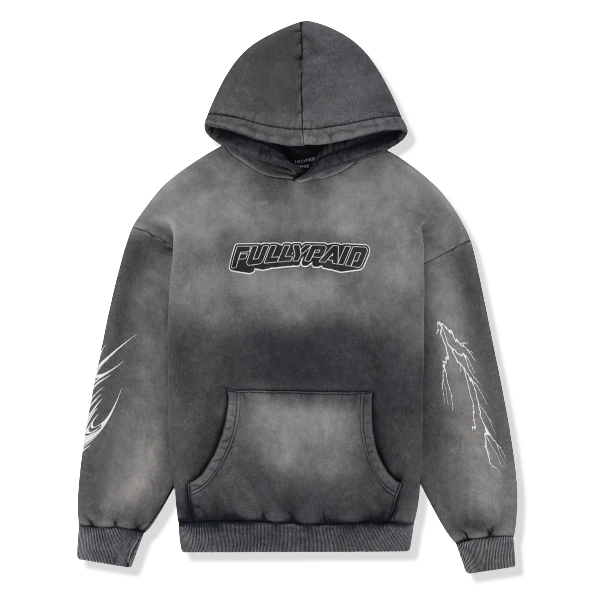 Front View of Fully Paid Acid Wash Grey Hoodie