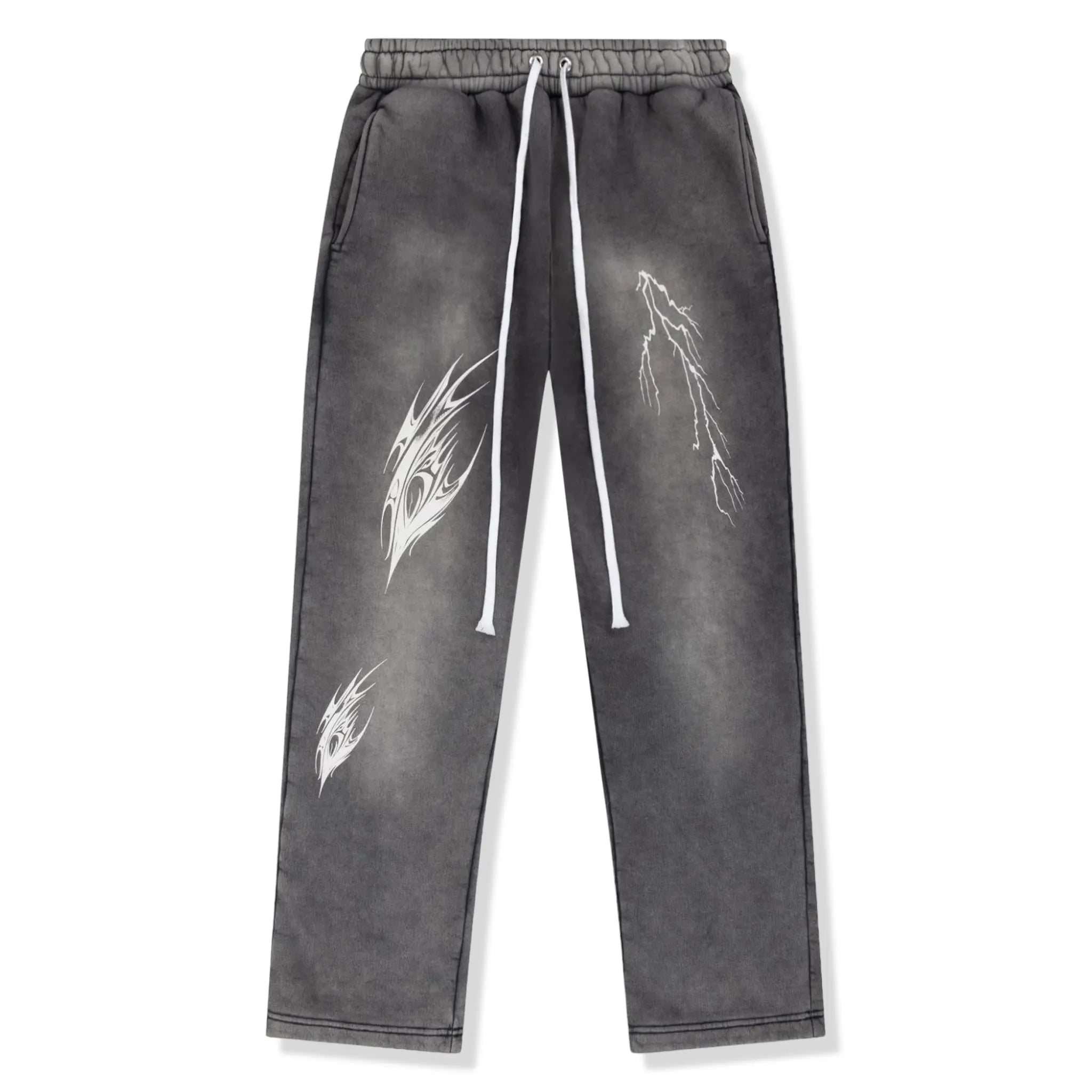 Front View of Fully Paid Acid Wash Grey Sweatpants