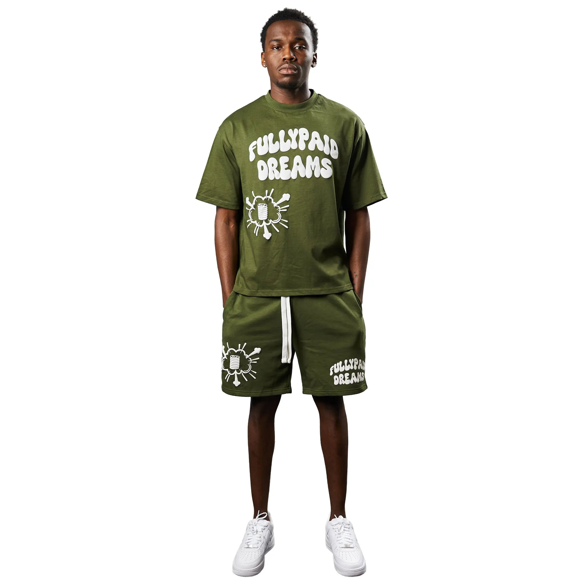 Front View of Fully Paid Dreams Khaki White Shorts