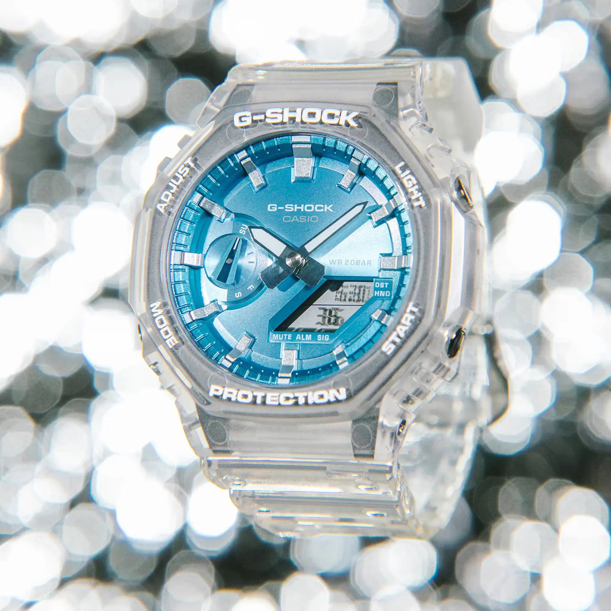 Front Side View of G-Shock Casio GA-2100BM-7A2ER Pale Blue