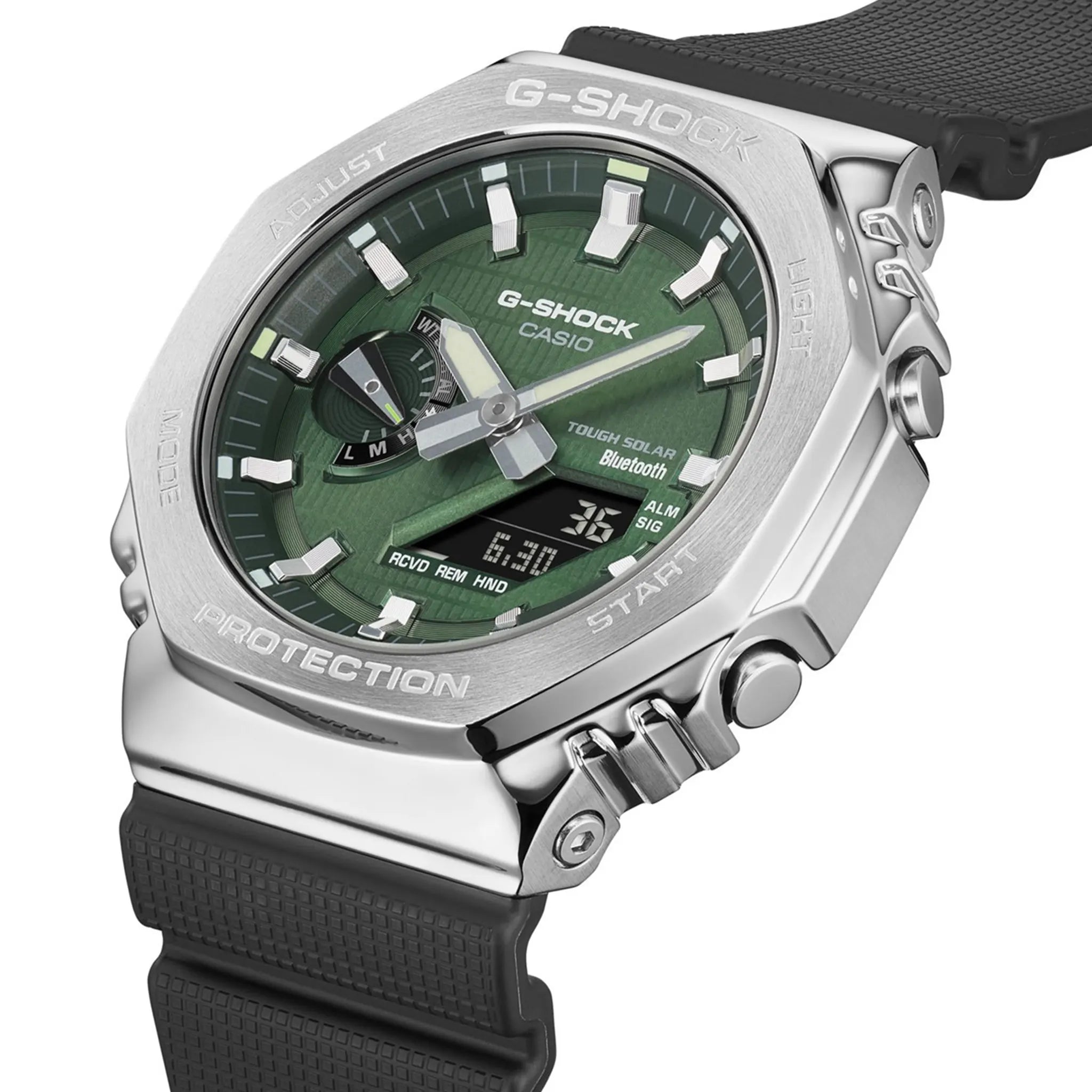 Front Side View of G-Shock Casio GBM-2100A-1A3ER Green Silver GBM-2100A-1A3ER