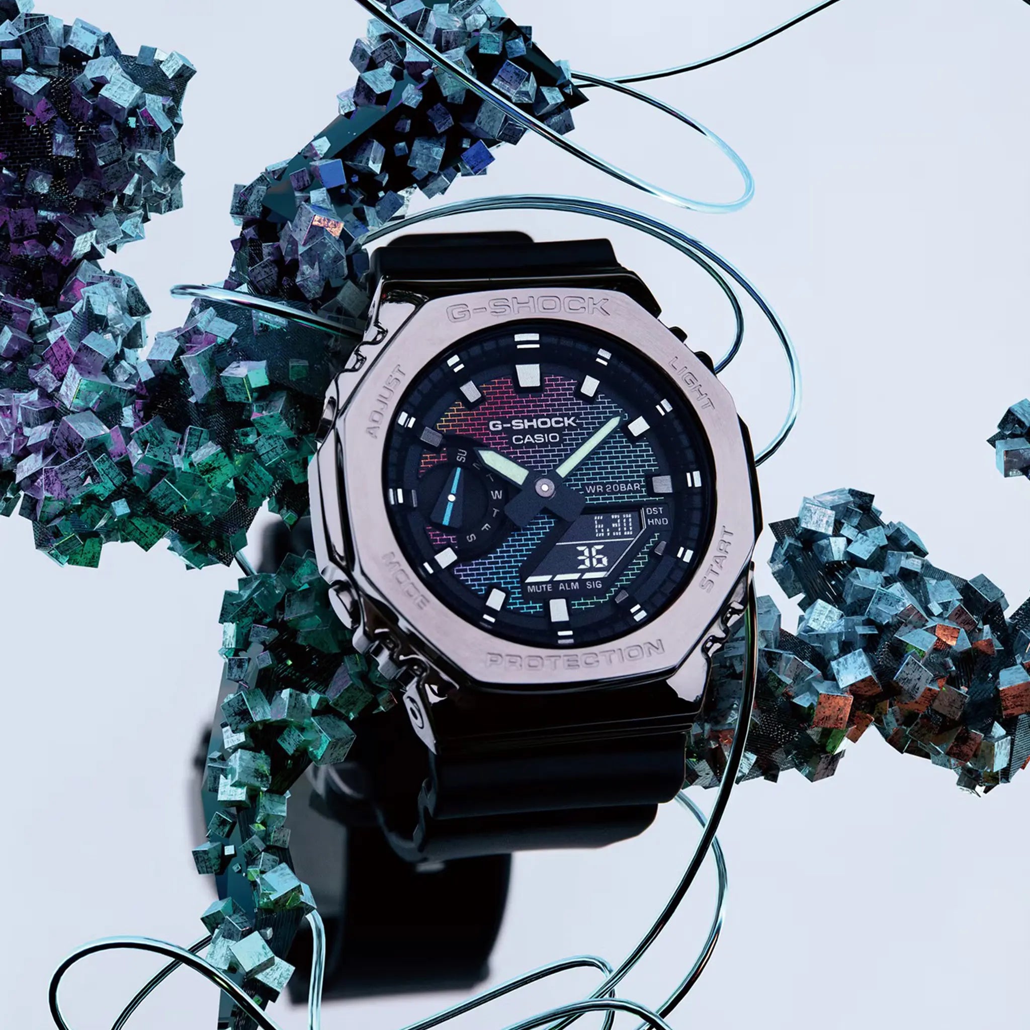 Front View of G-Shock Casio GM-2100W-1AER Silver Black