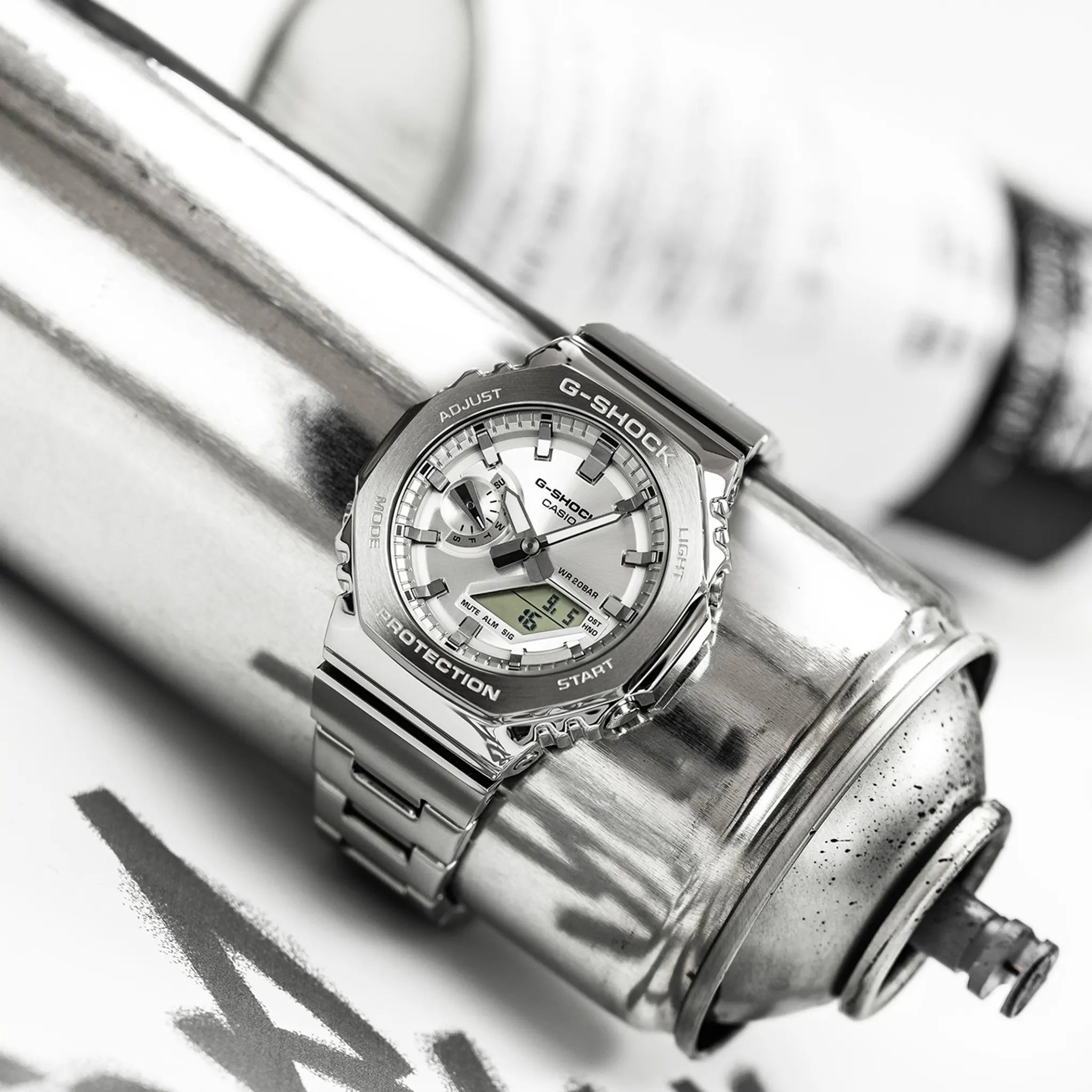 Front and Belt View of G-Shock Casio GM-2110D Silver