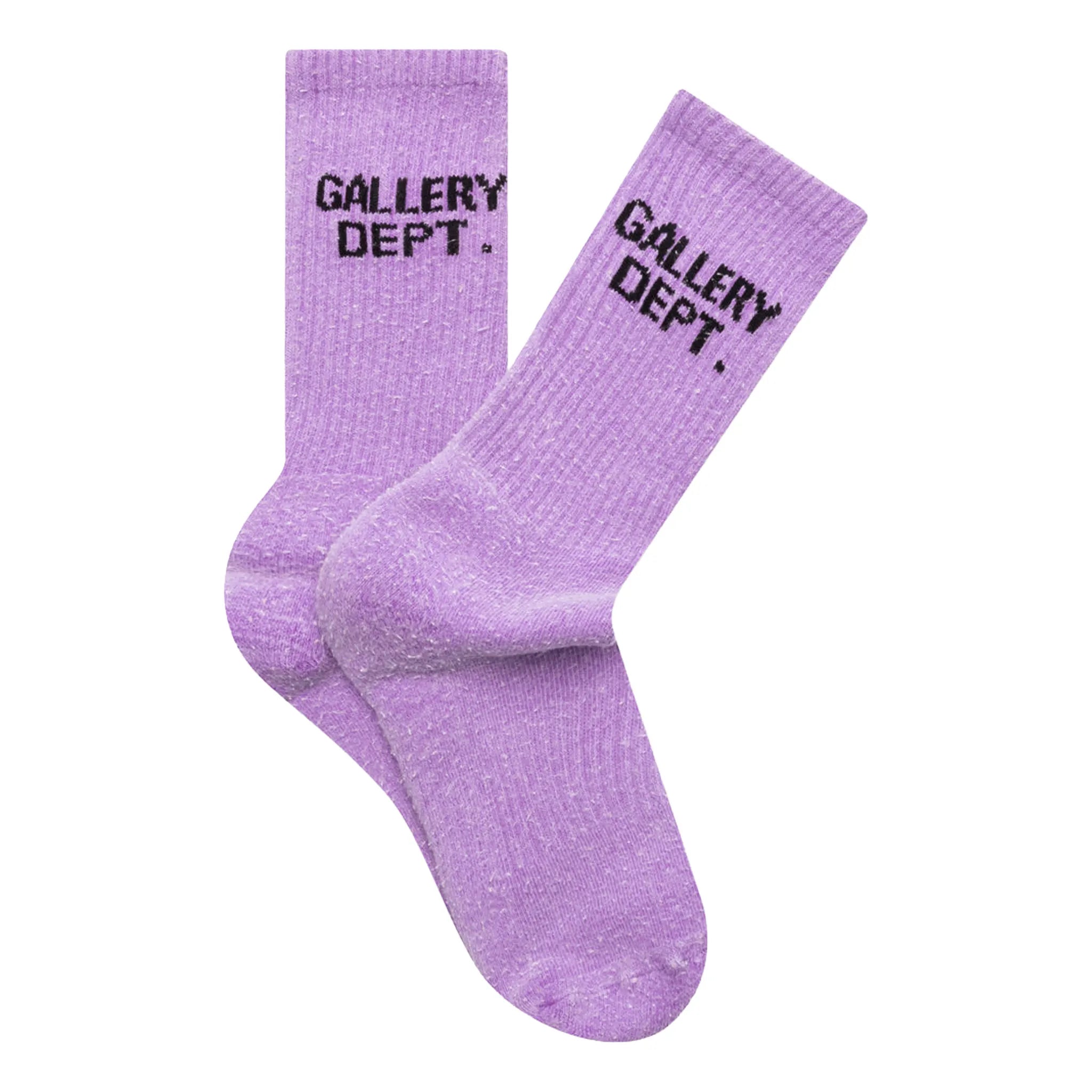 Front Image View of Gallery Dept. Clean Brand Logo Stretch Woven Ankle Purple Socks CS 9543 FLO